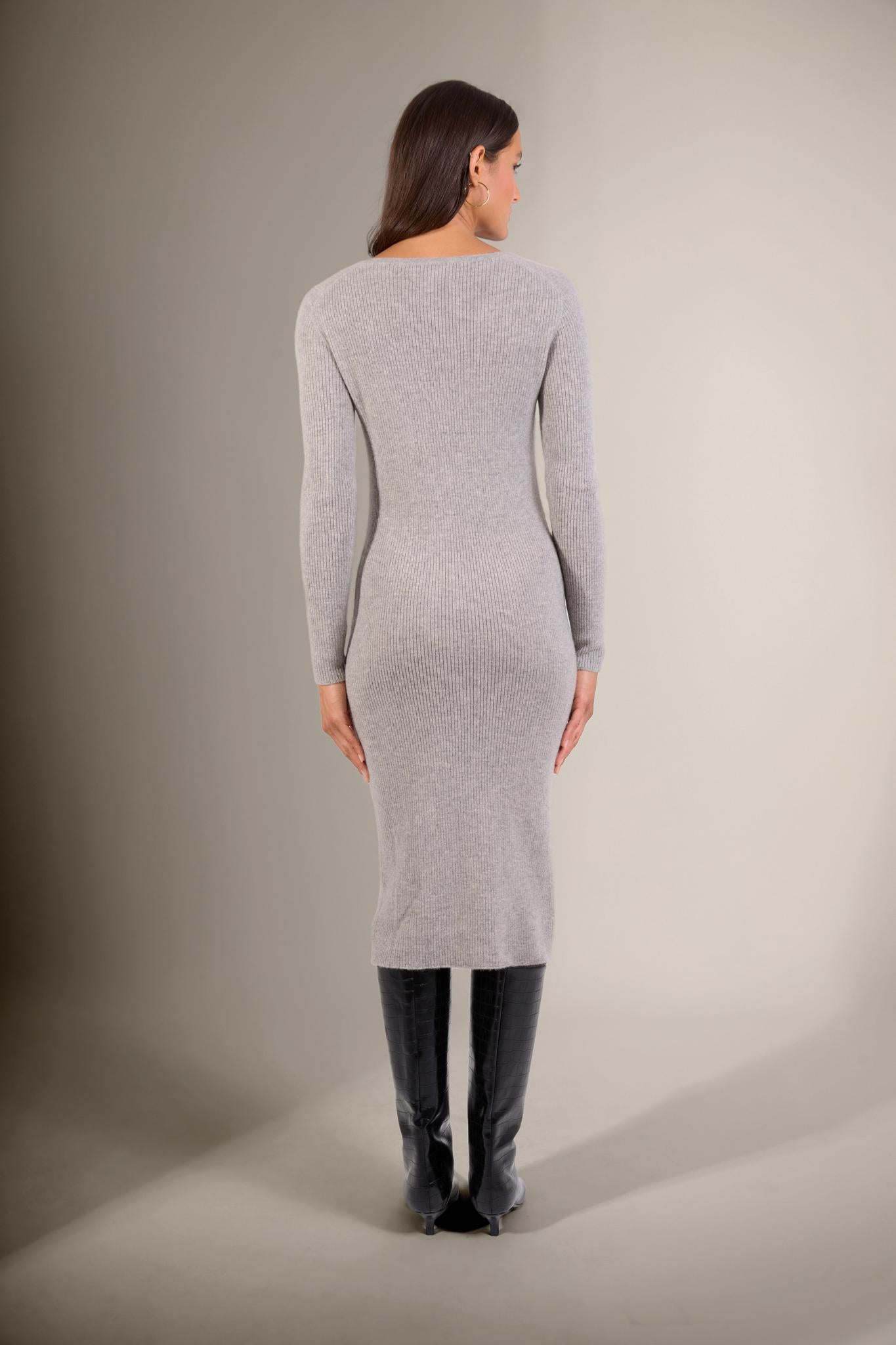 MARIA robe boutonnée col v nuage chiné 100% cachemire