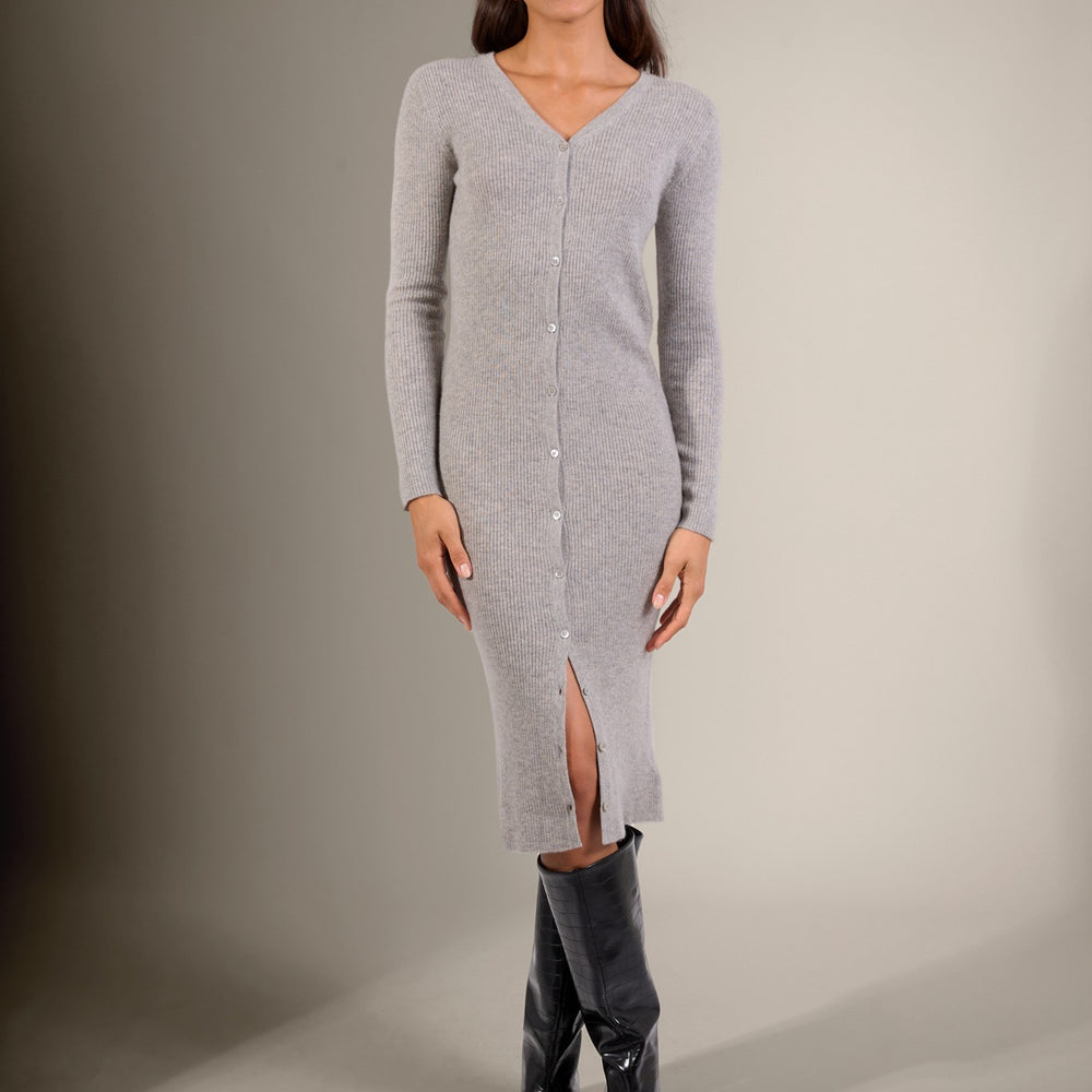 maria robe boutonnée col v nuage chiné 100% cachemire