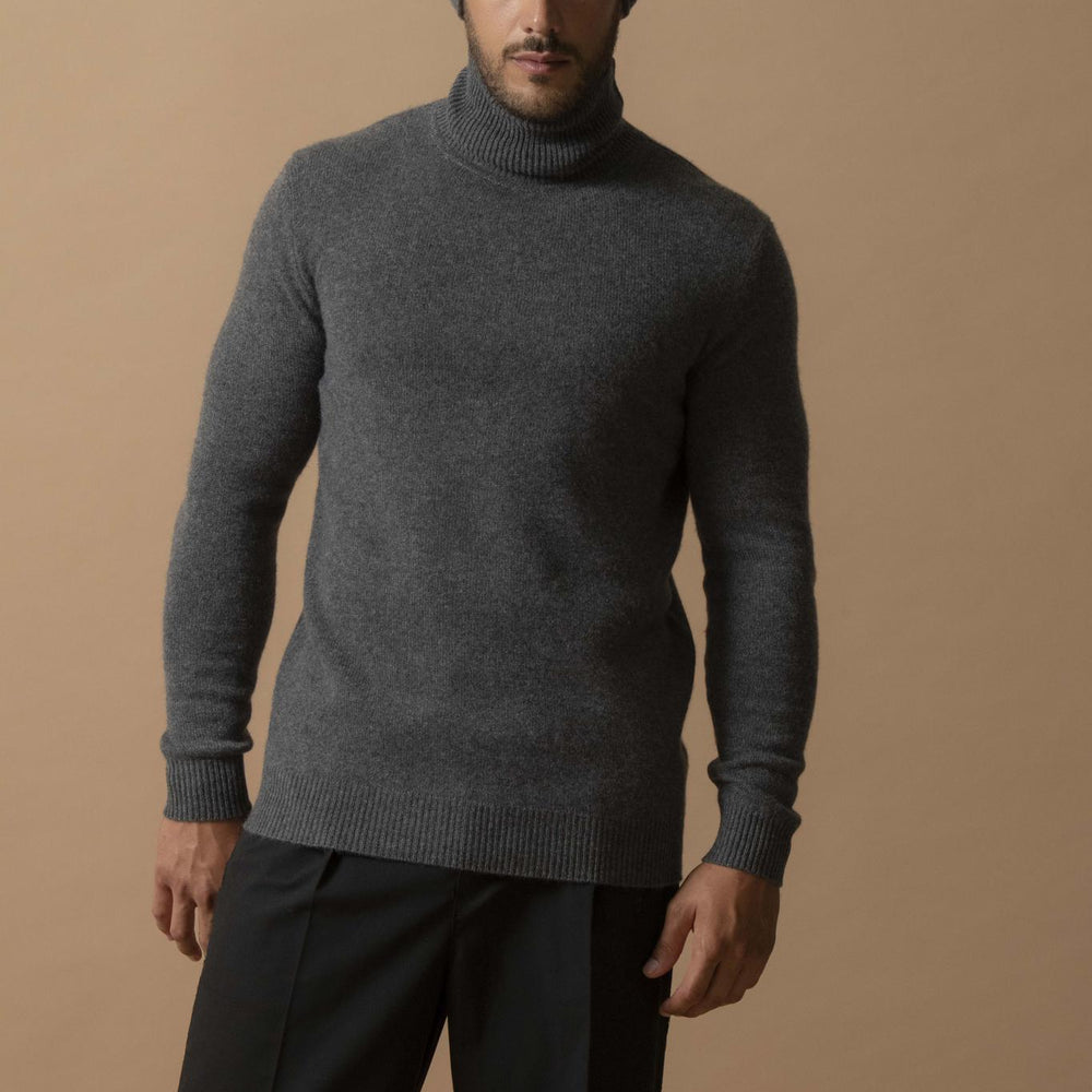 MARIUS pull col roulé 4 fils anthracite chiné 100% cachemire