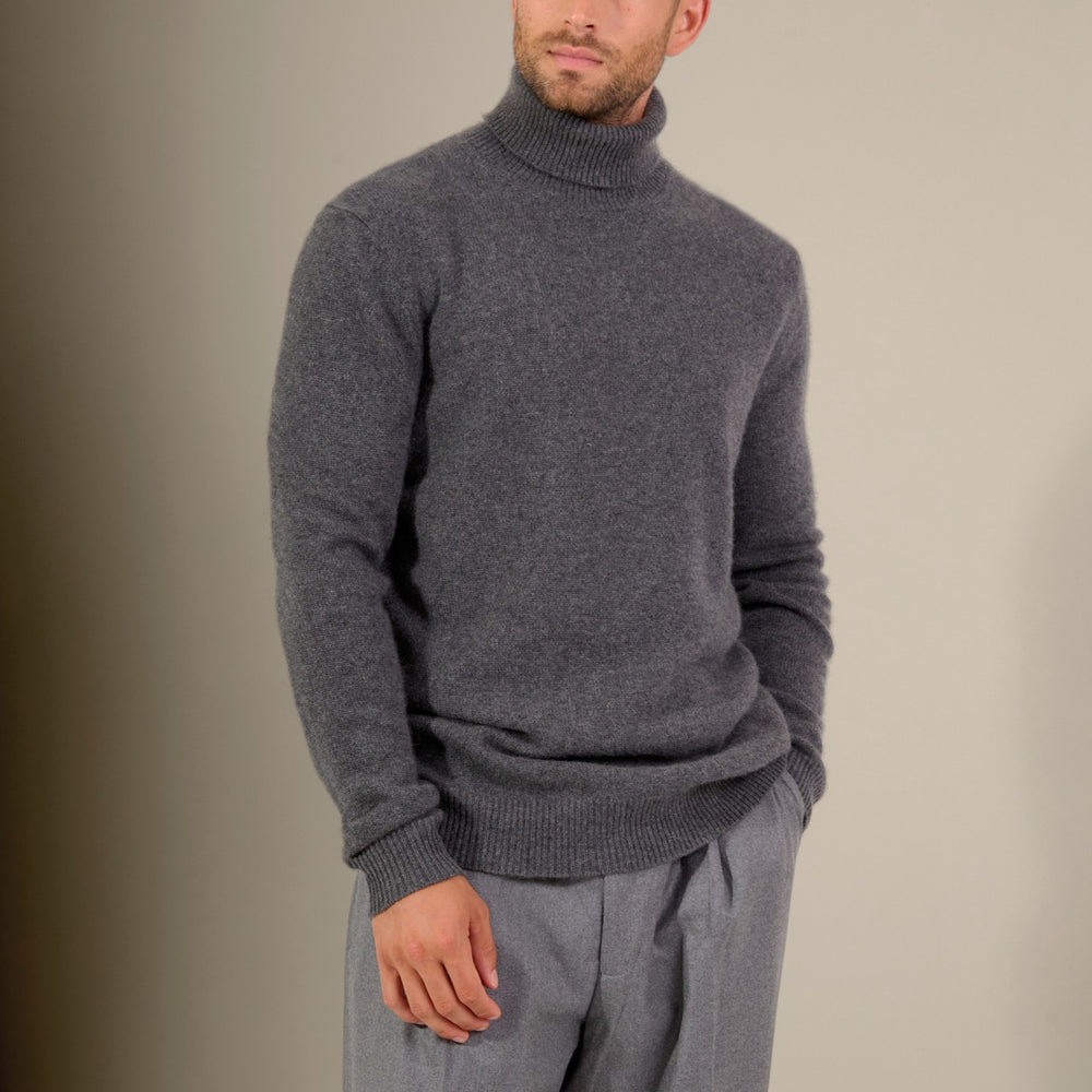 marius pull col roulé 4 fils anthracite chiné 100% cachemire