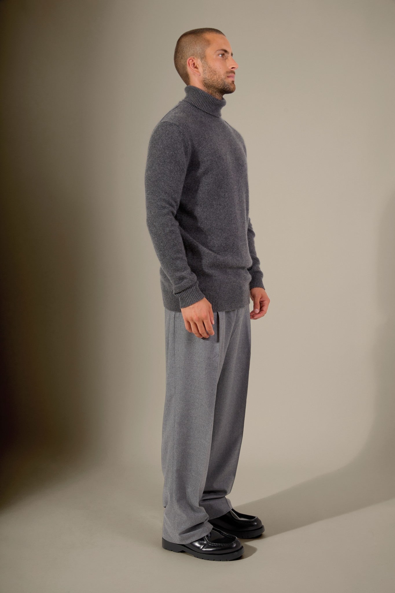 marius pull col roulé 4 fils anthracite chiné 100% cachemire