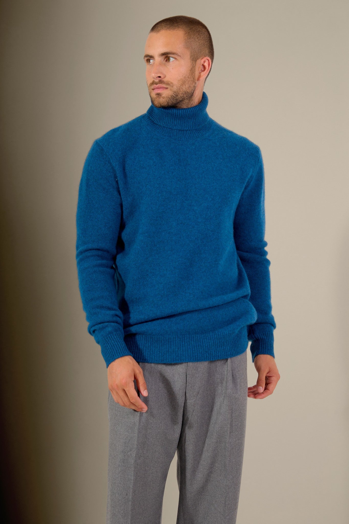 marius pull col roulé 4 fils atlantique chiné 100% cachemire