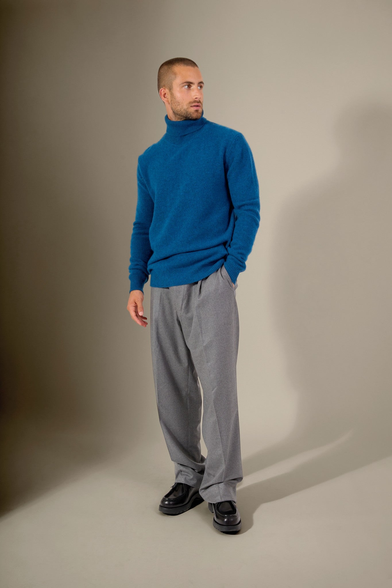 marius pull col roulé 4 fils atlantique chiné 100% cachemire