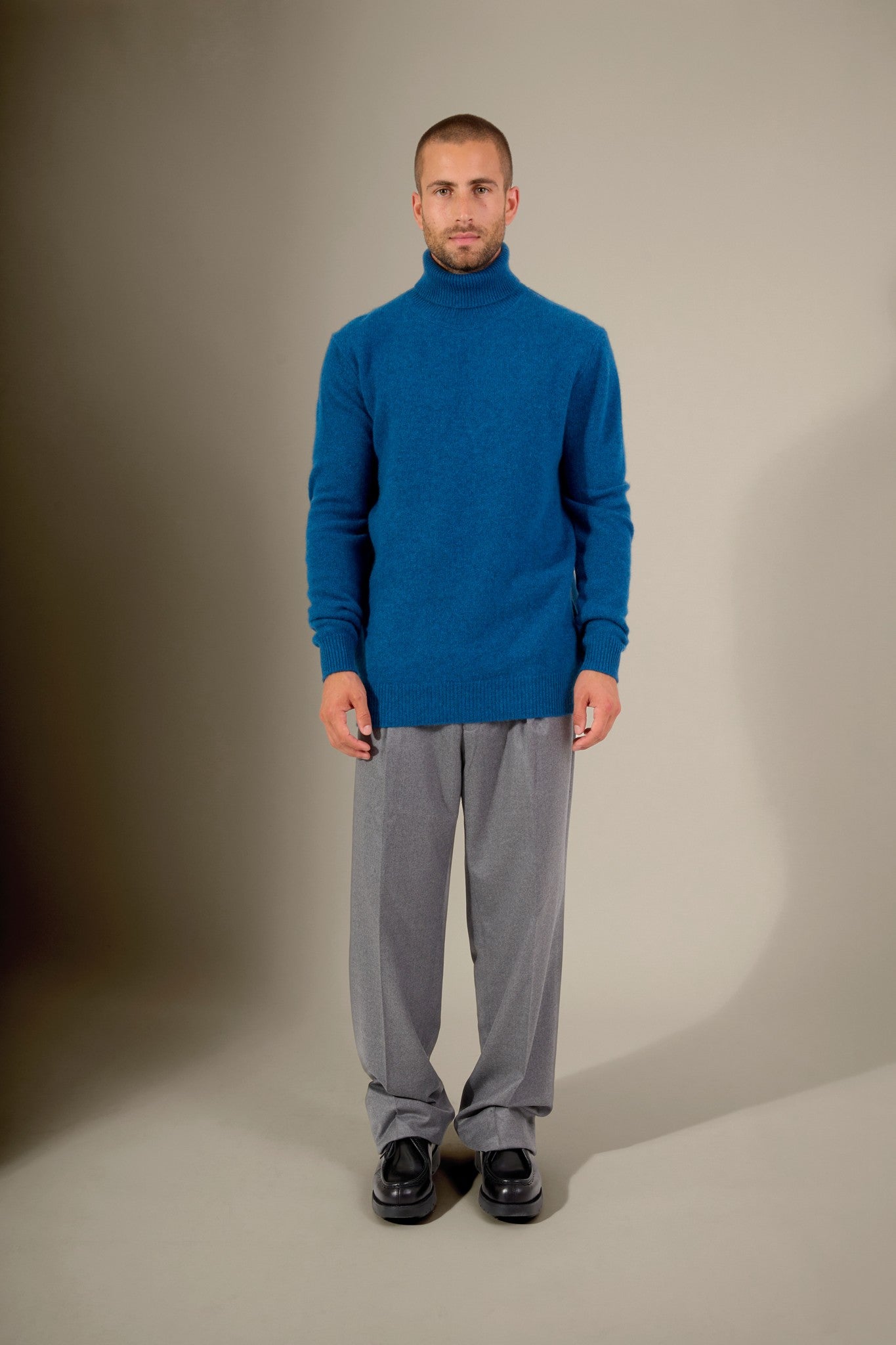 marius pull col roulé 4 fils atlantique chiné 100% cachemire