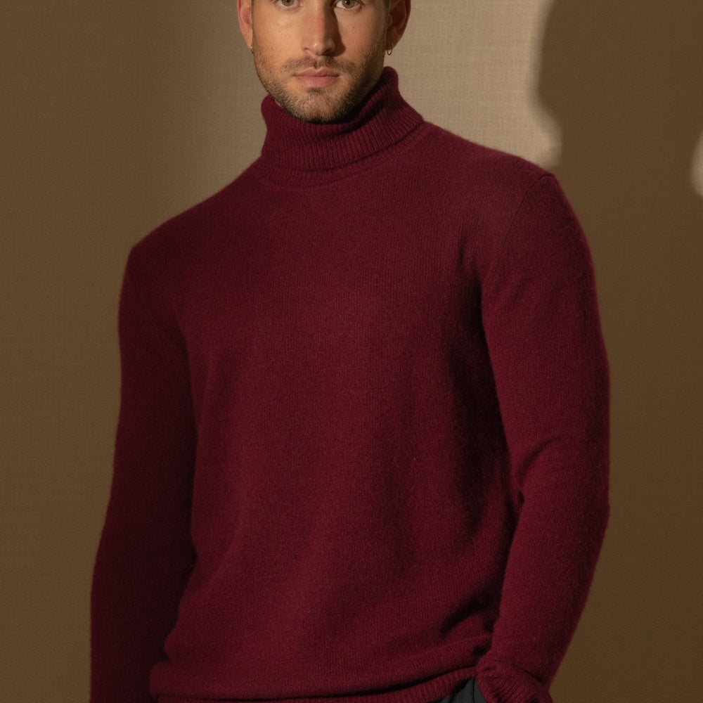 marius pull col roulé 4 fils bordeaux 100% cachemire