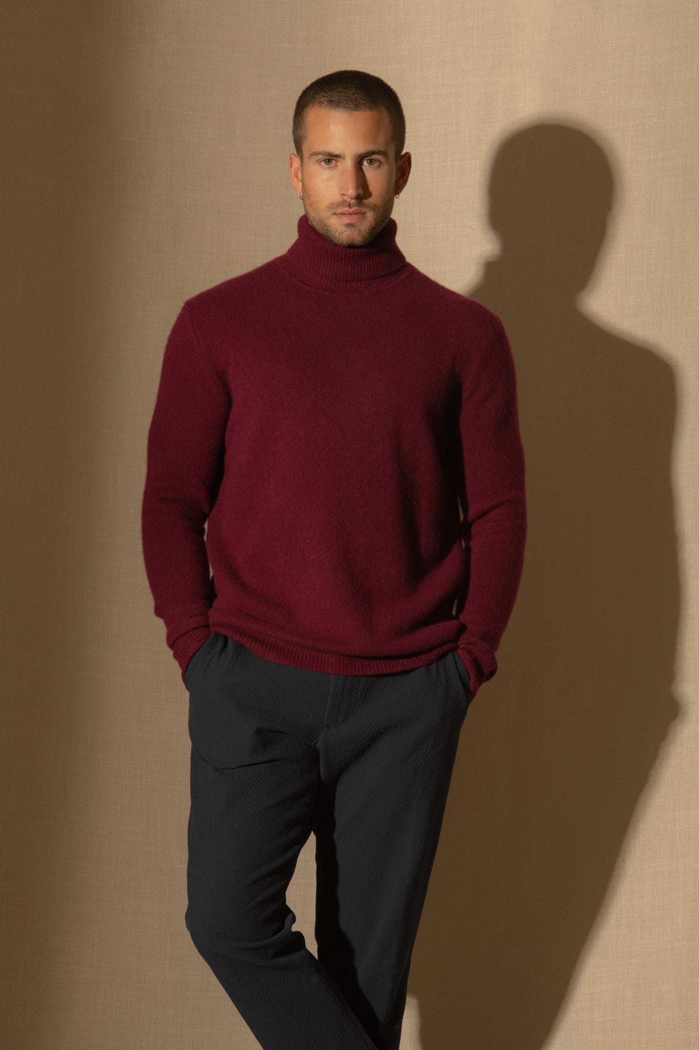 marius pull col roulé 4 fils bordeaux 100% cachemire