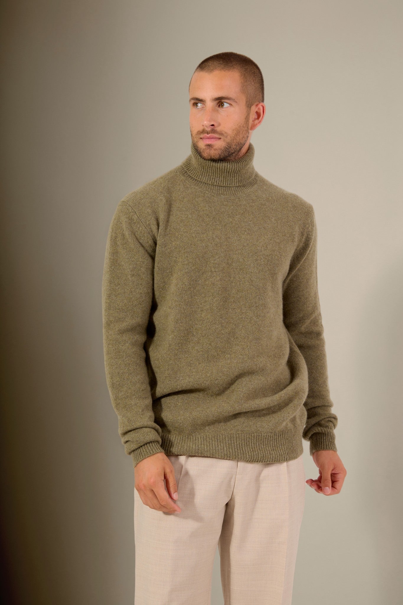 marius pull col roulé 4 fils bronze chiné 100% cachemire