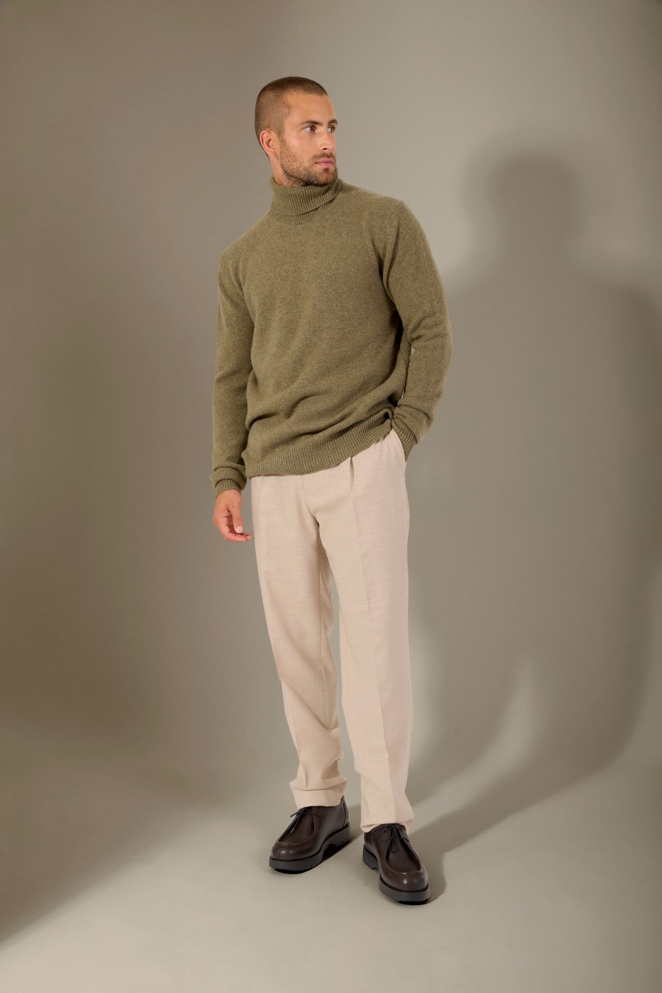 marius pull col roulé 4 fils bronze chiné 100% cachemire