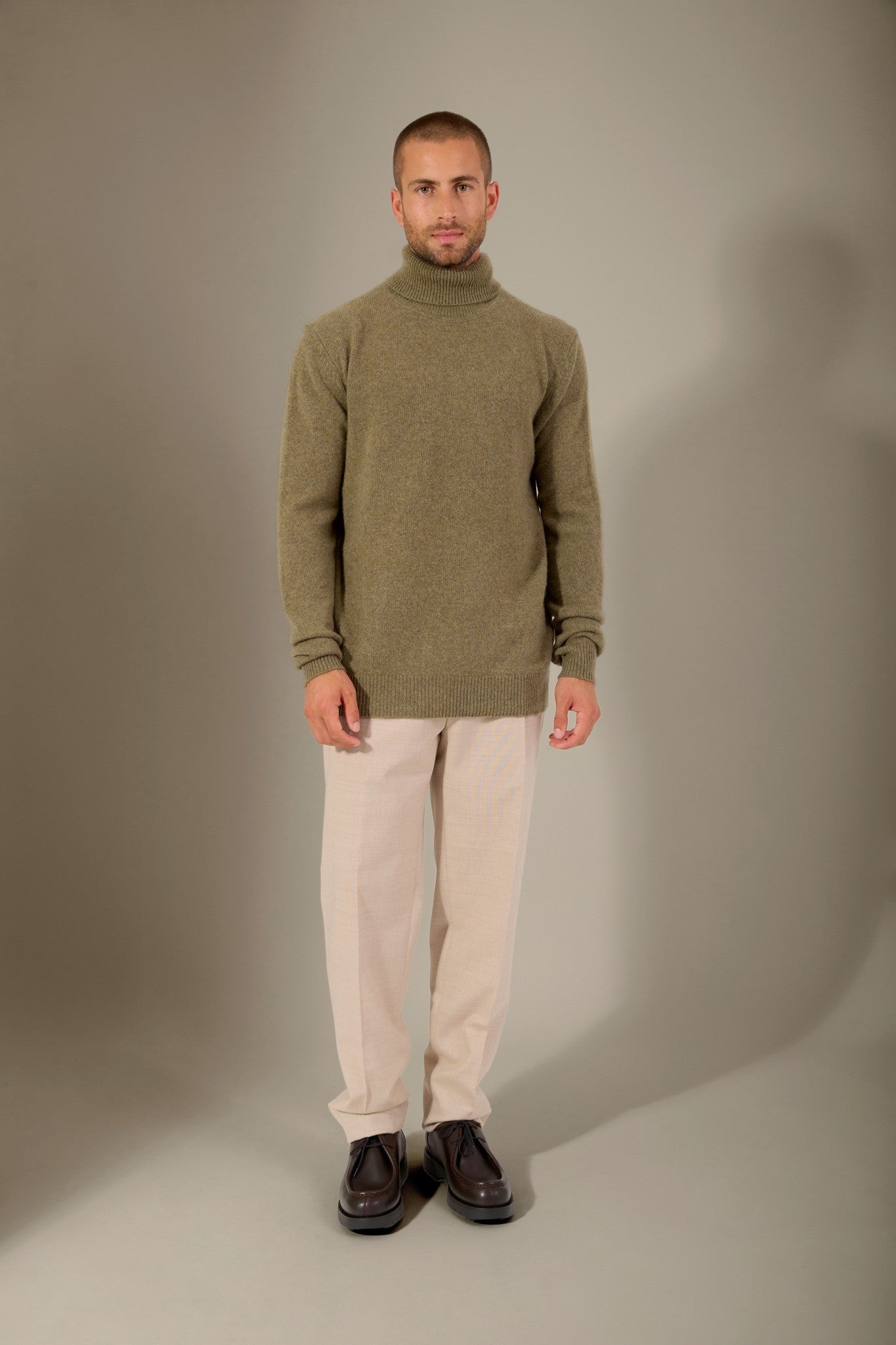 marius pull col roulé 4 fils bronze chiné 100% cachemire