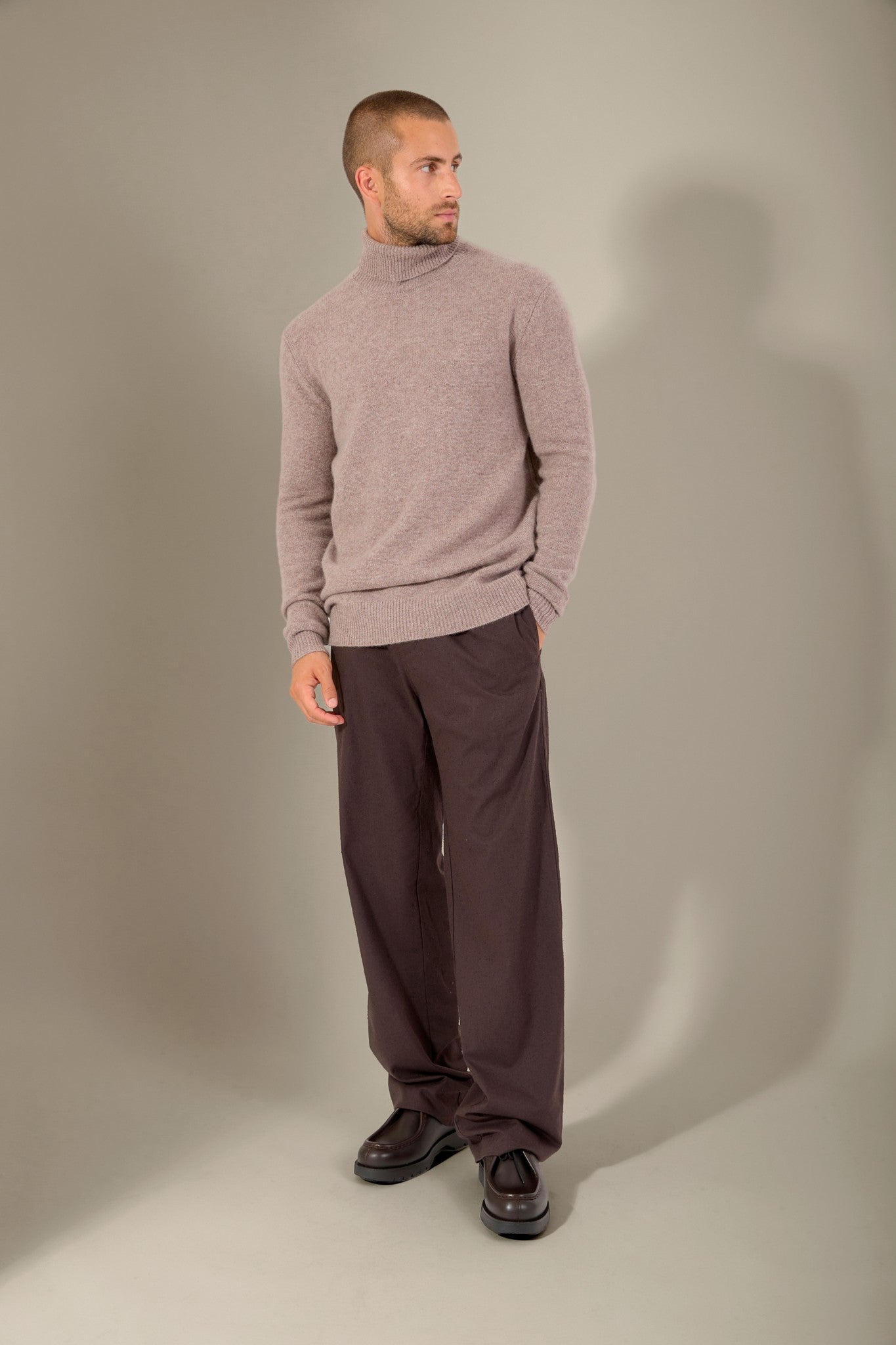 marius pull col roulé 4 fils caribou chiné 100% cachemire