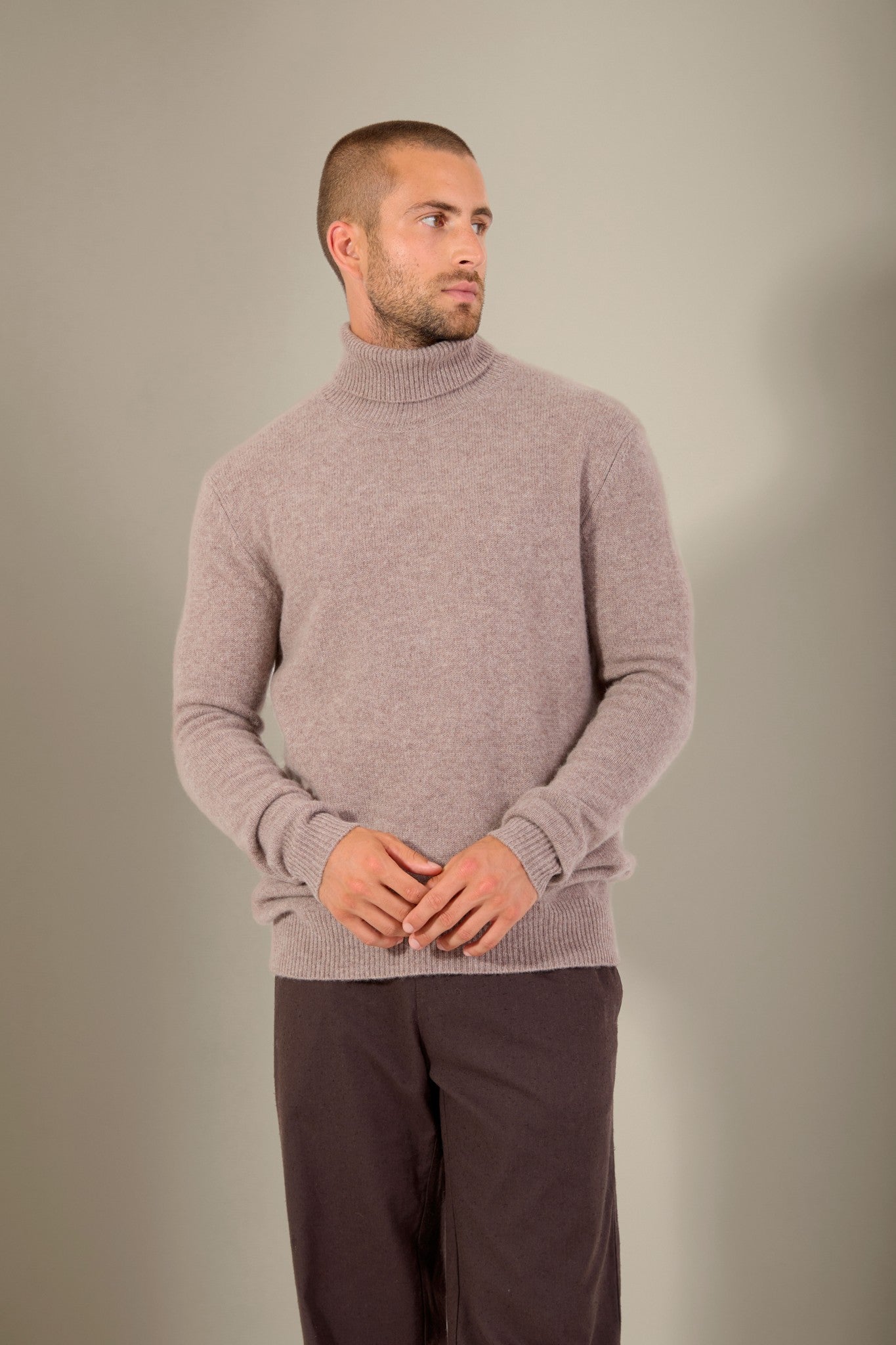 marius pull col roulé 4 fils caribou chiné 100% cachemire