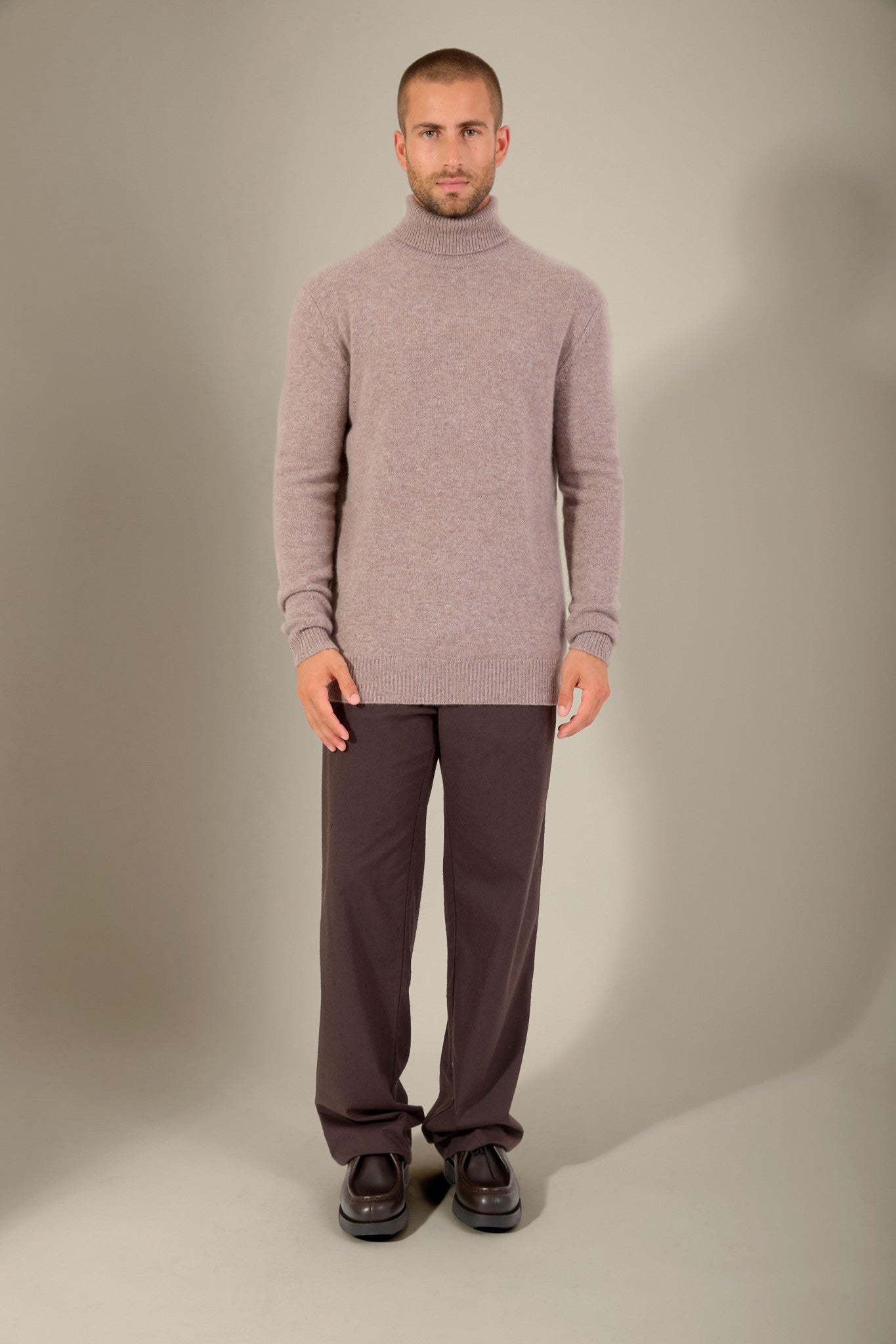 marius pull col roulé 4 fils caribou chiné 100% cachemire