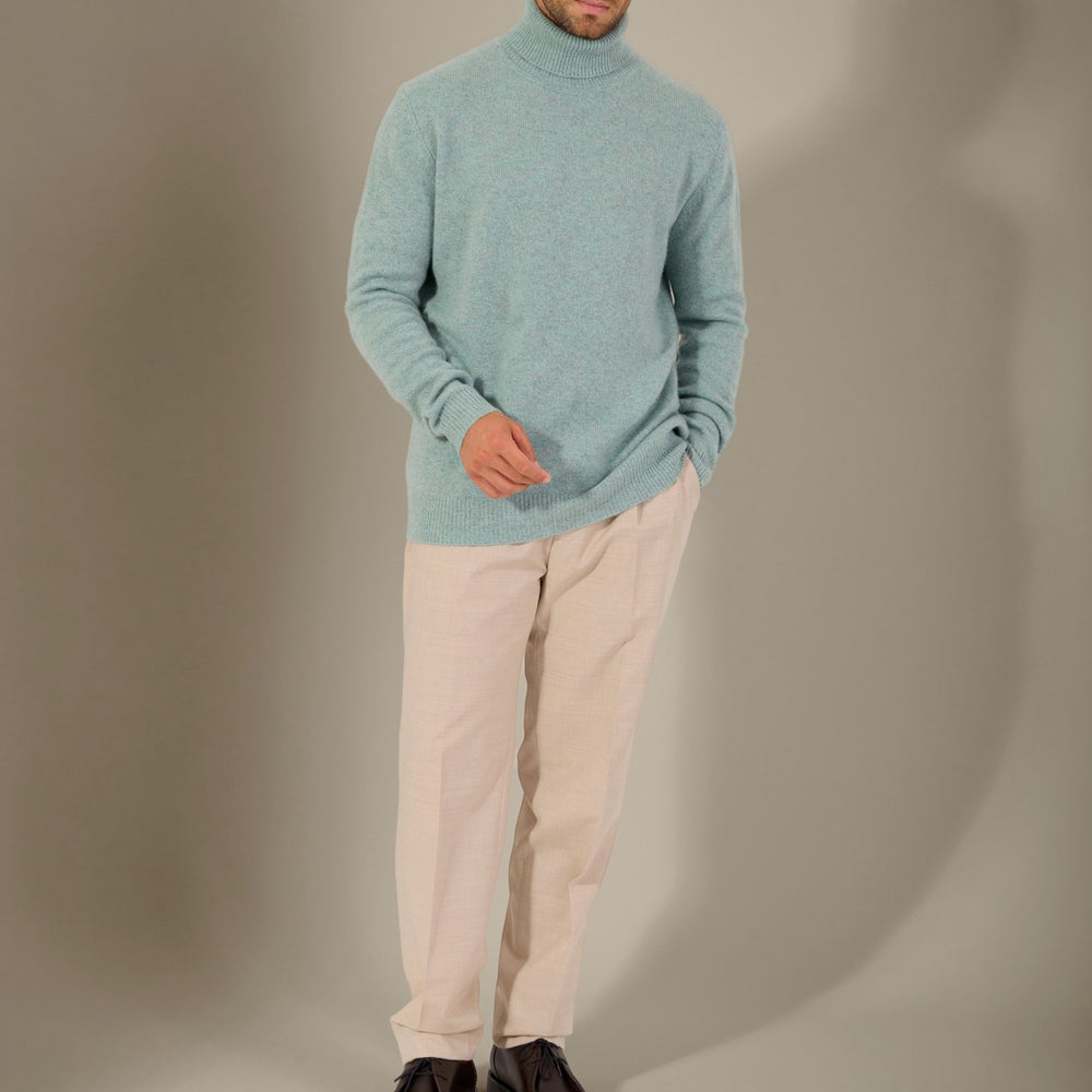 marius pull col roulé 4 fils céladon chiné 100% cachemire