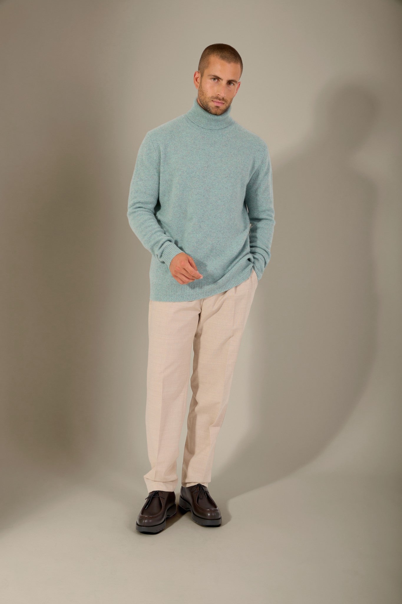 marius pull col roulé 4 fils céladon chiné 100% cachemire