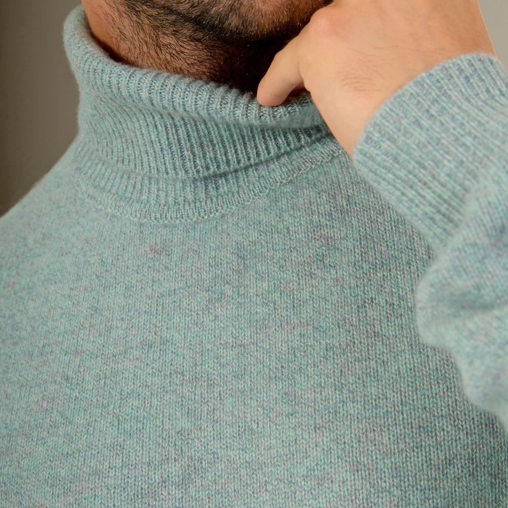 marius pull col roulé 4 fils céladon chiné 100% cachemire