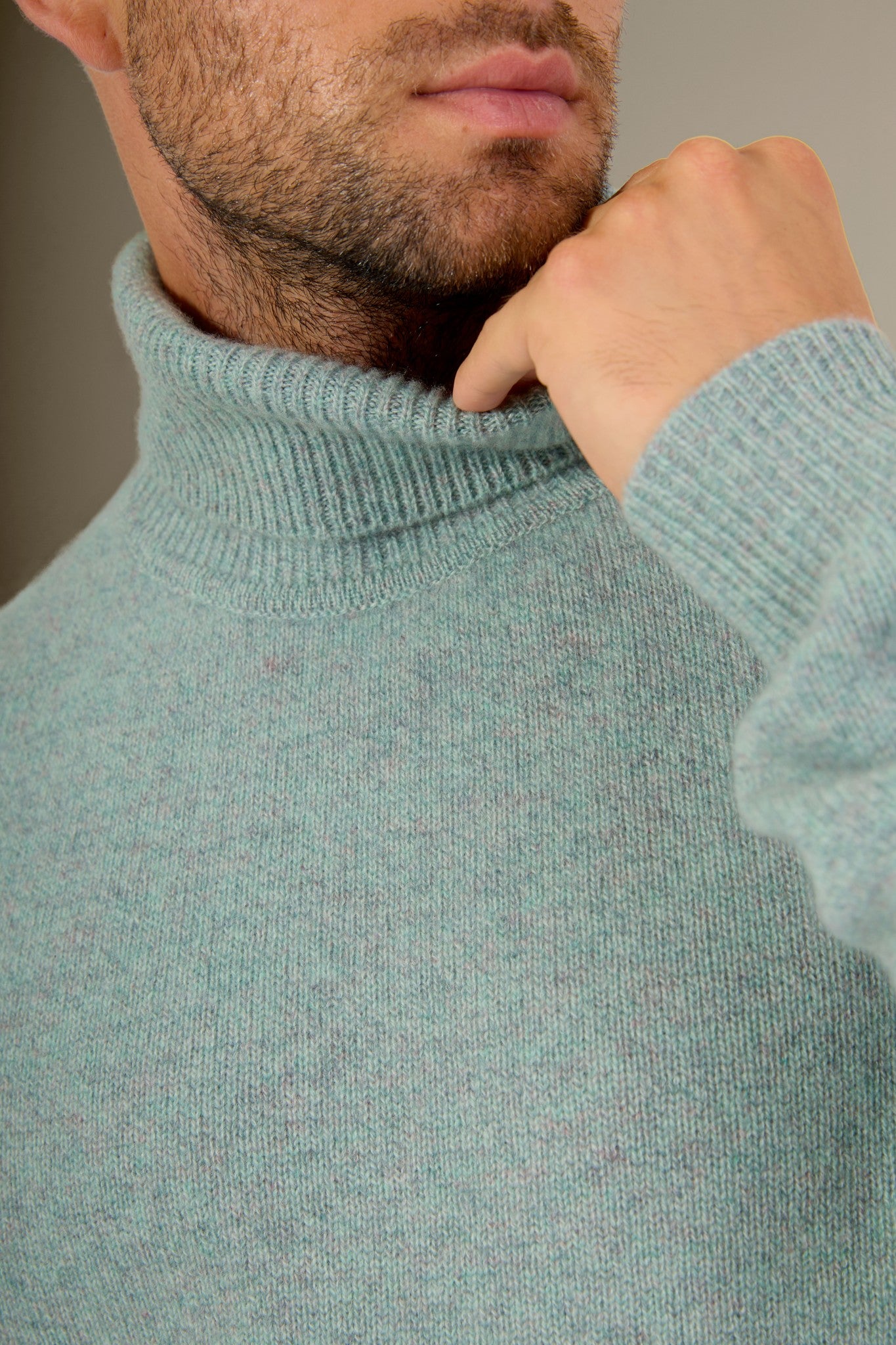 marius pull col roulé 4 fils céladon chiné 100% cachemire