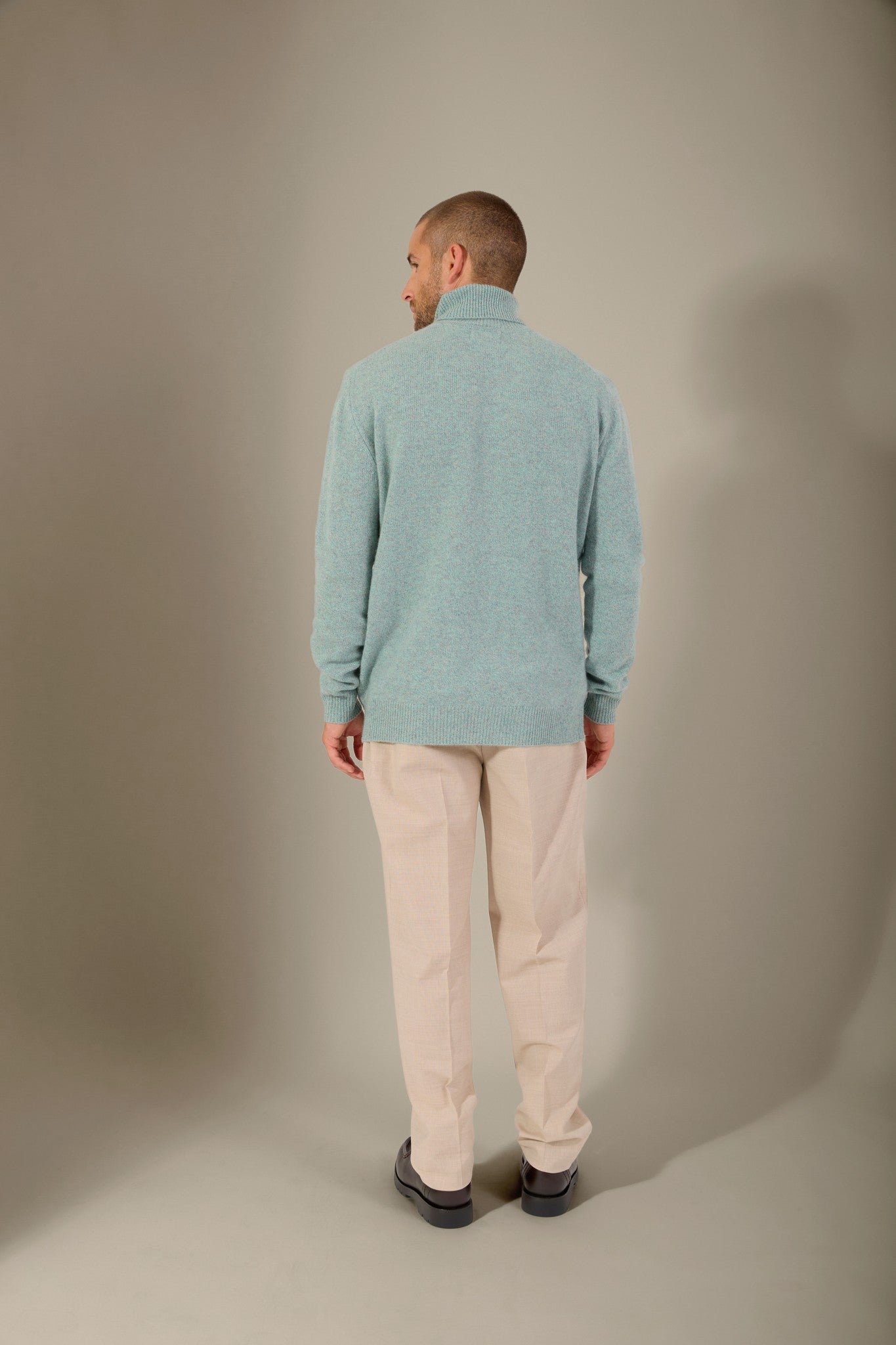 marius pull col roulé 4 fils céladon chiné 100% cachemire