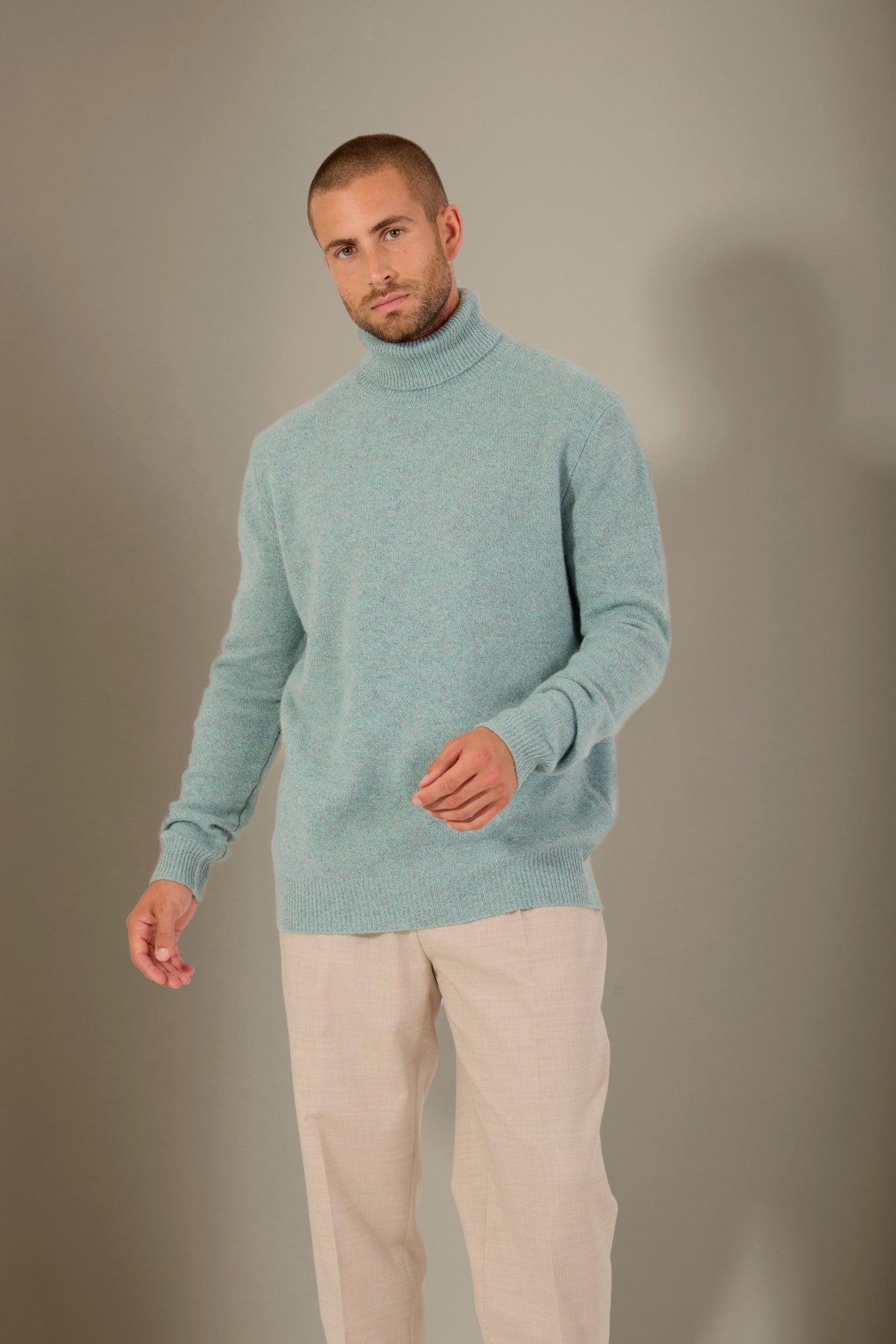 marius pull col roulé 4 fils céladon chiné 100% cachemire