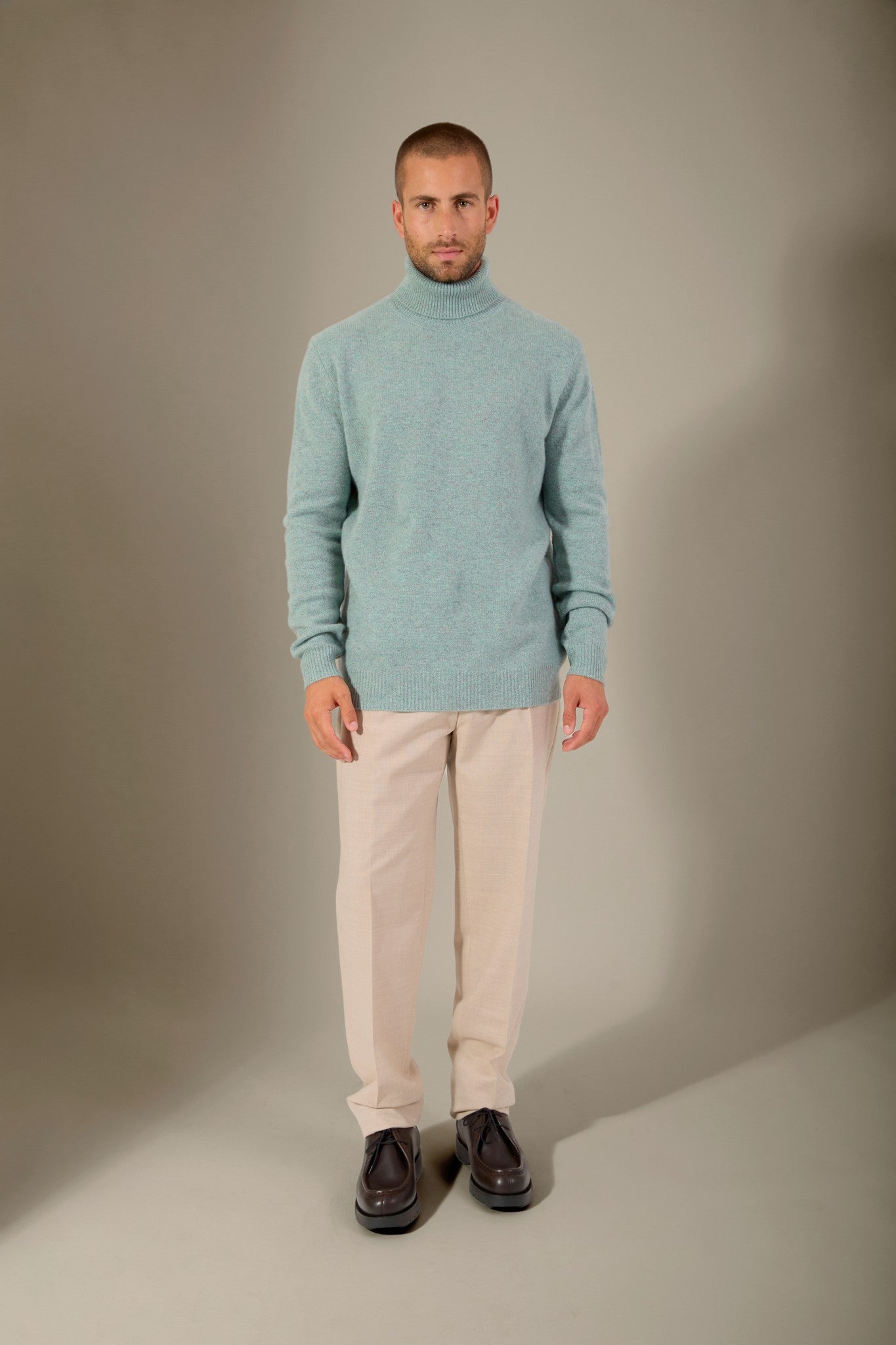 marius pull col roulé 4 fils céladon chiné 100% cachemire