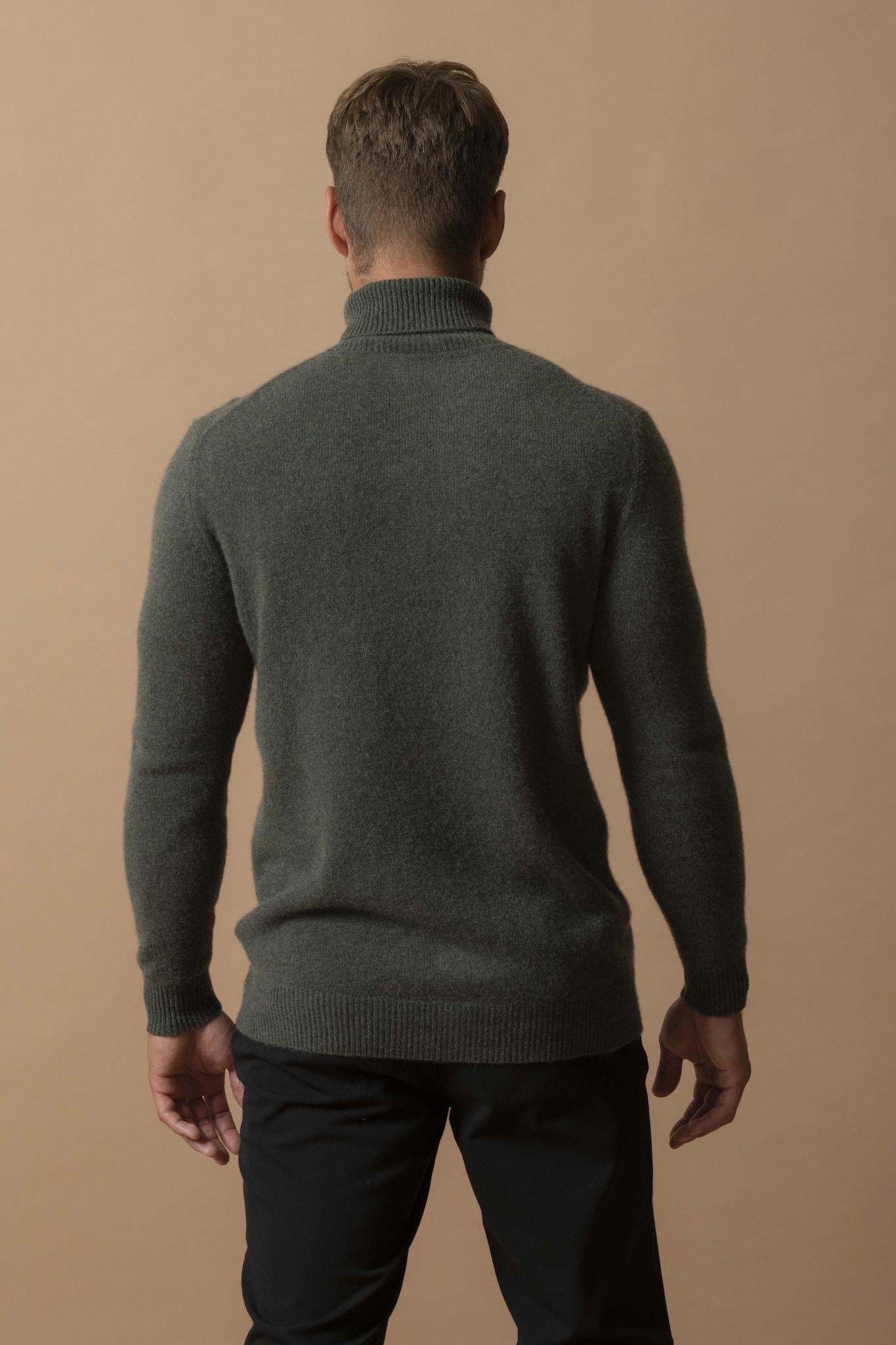 MARIUS pull col roulé 4 fils kaki chiné 100% cachemire