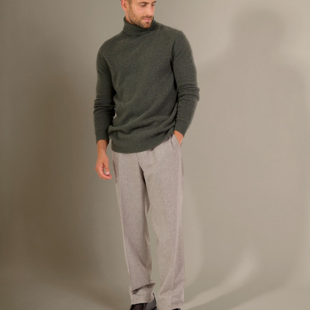 marius pull col roulé 4 fils kaki chiné 100% cachemire