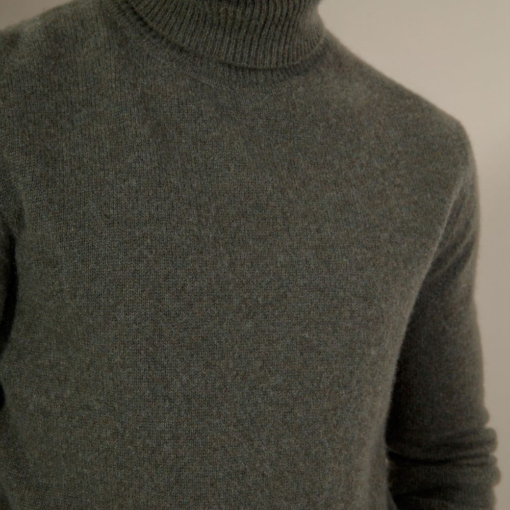 marius pull col roulé 4 fils kaki chiné 100% cachemire