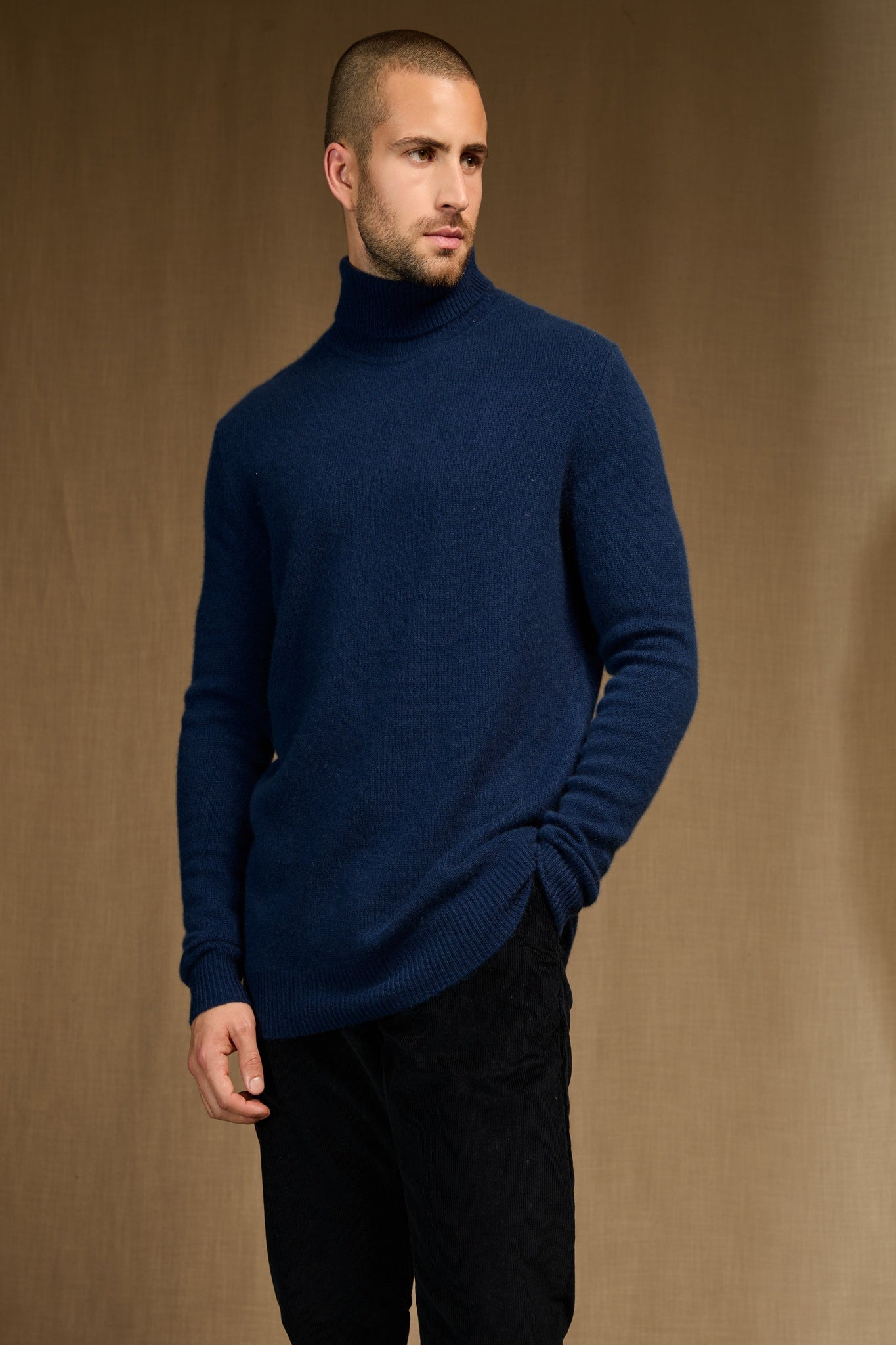 marius pull col roulé 4 fils minuit 100% cachemire