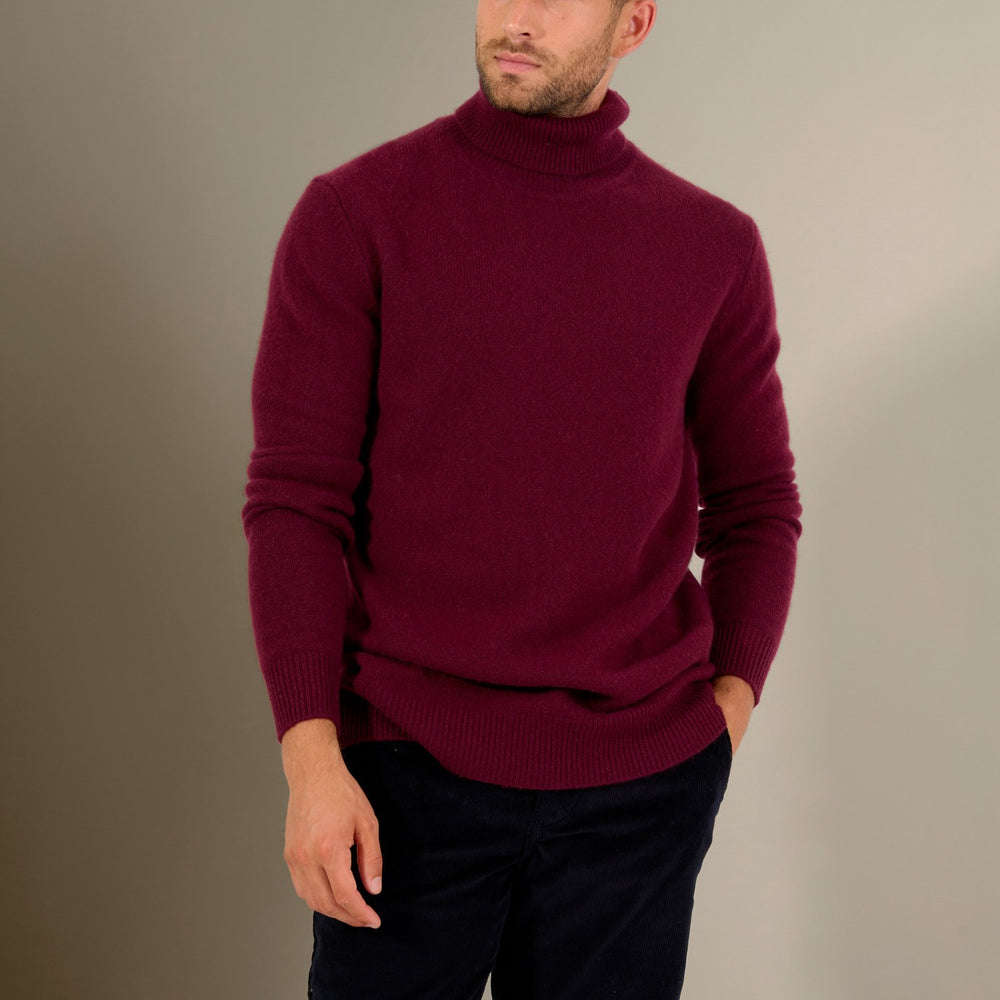 marius pull col roulé 4 fils mûre 100% cachemire