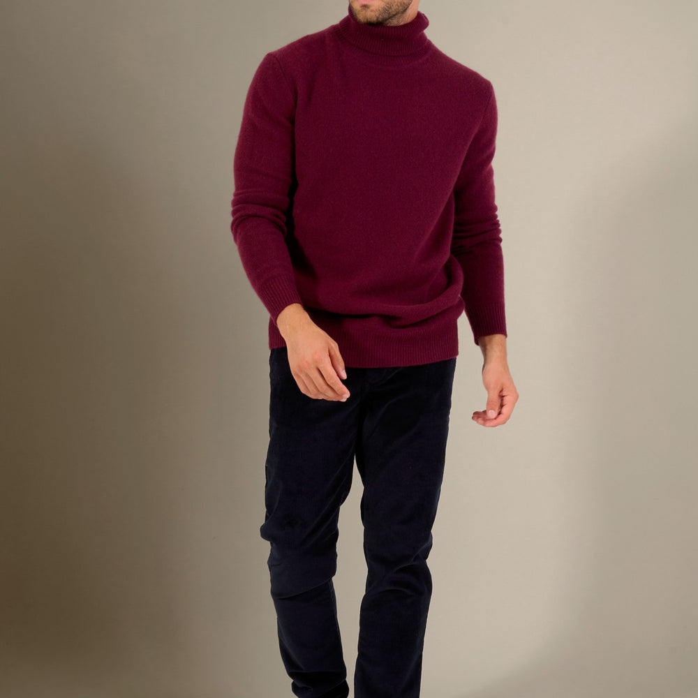marius pull col roulé 4 fils mûre 100% cachemire