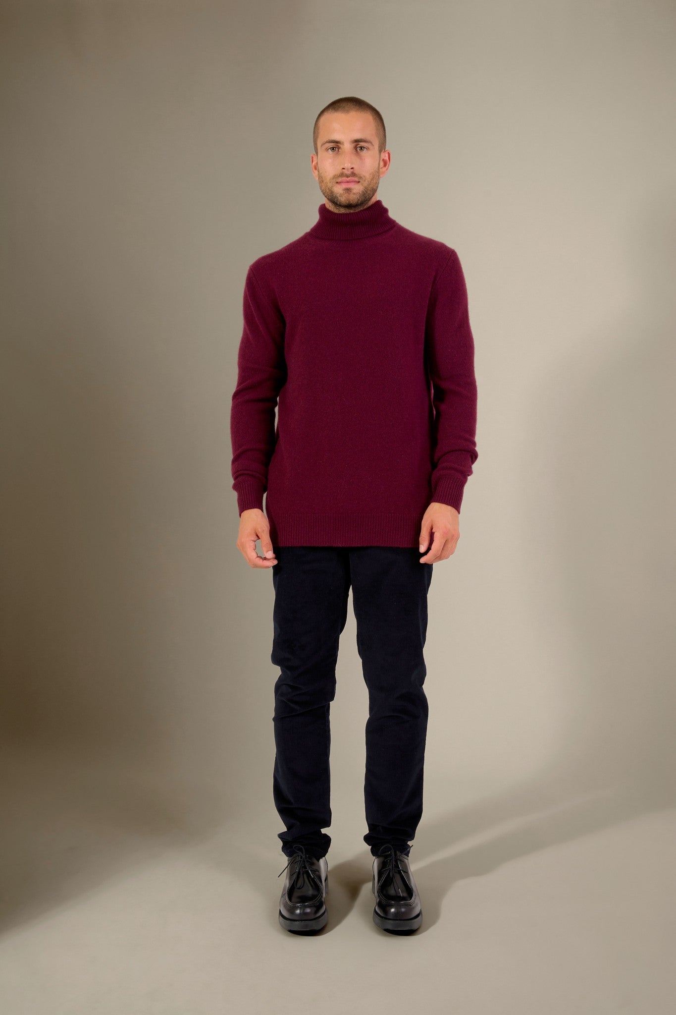 marius pull col roulé 4 fils mûre 100% cachemire