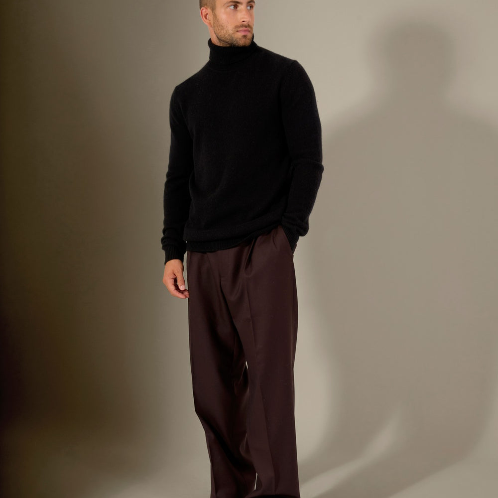 marius pull col roulé 4 fils noir 100% cachemire