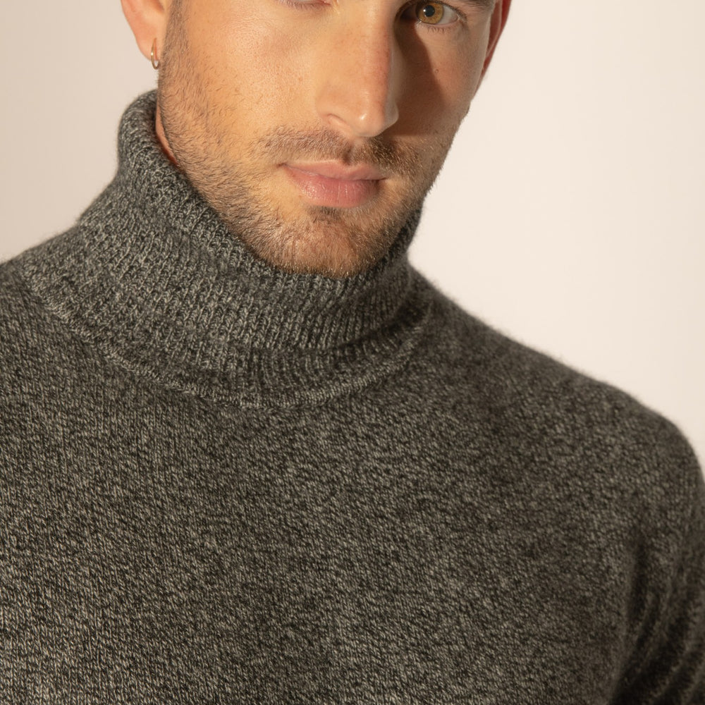 marius pull col roulé 4 fils noir/blanc 100% cachemire
