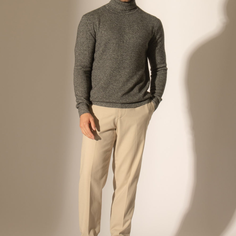 marius pull col roulé 4 fils noir/blanc 100% cachemire