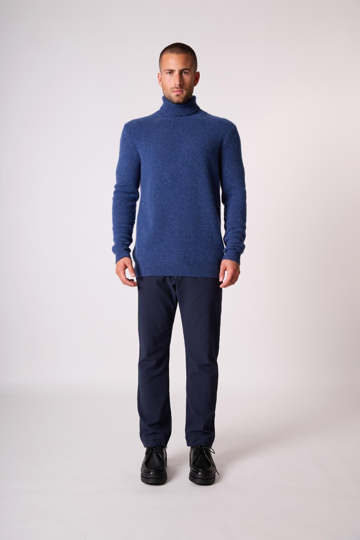 MARIUS pull col roulé 4 fils ocean chiné 100% cachemire