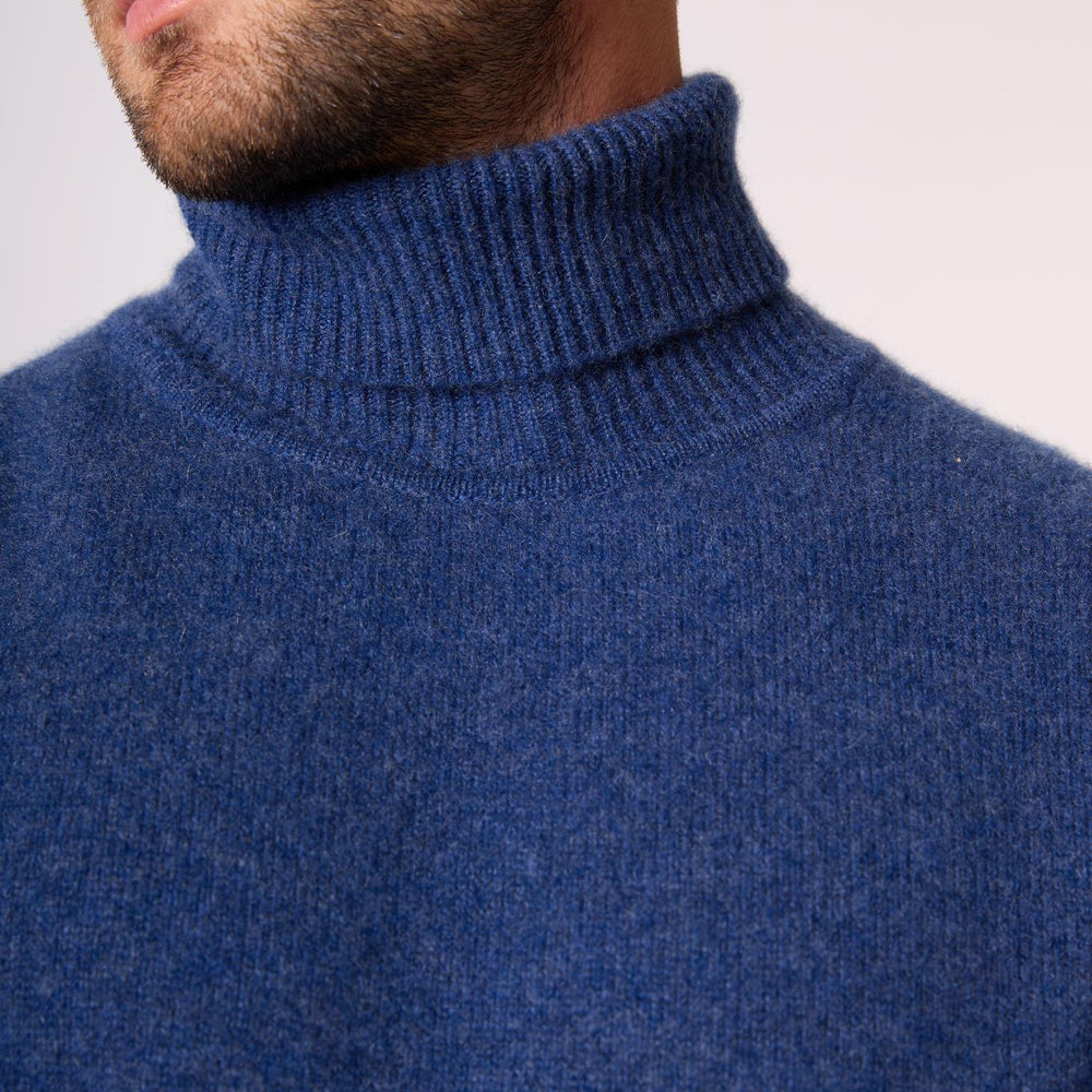 MARIUS pull col roulé 4 fils ocean chiné 100% cachemire