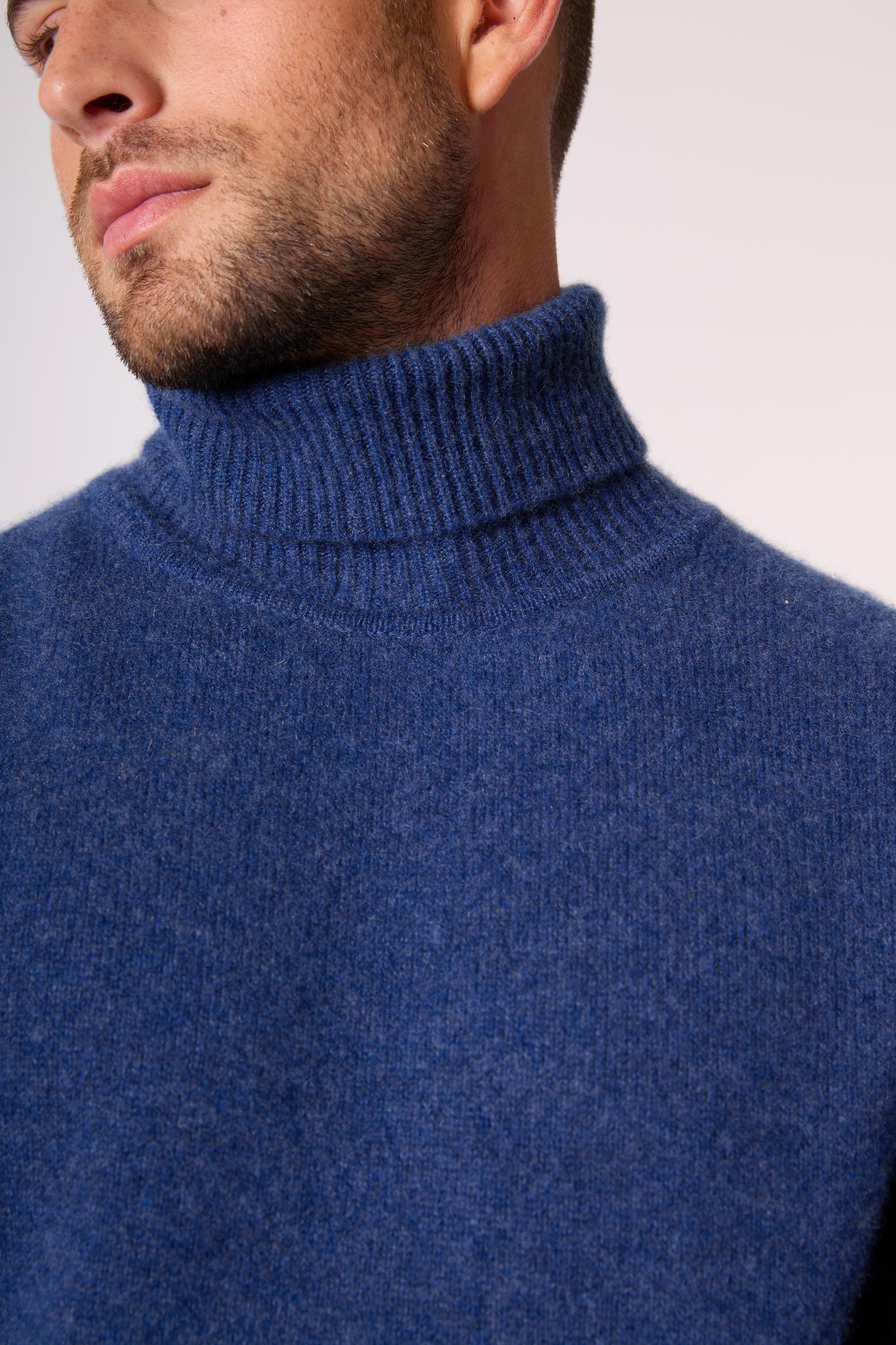 MARIUS pull col roulé 4 fils ocean chiné 100% cachemire