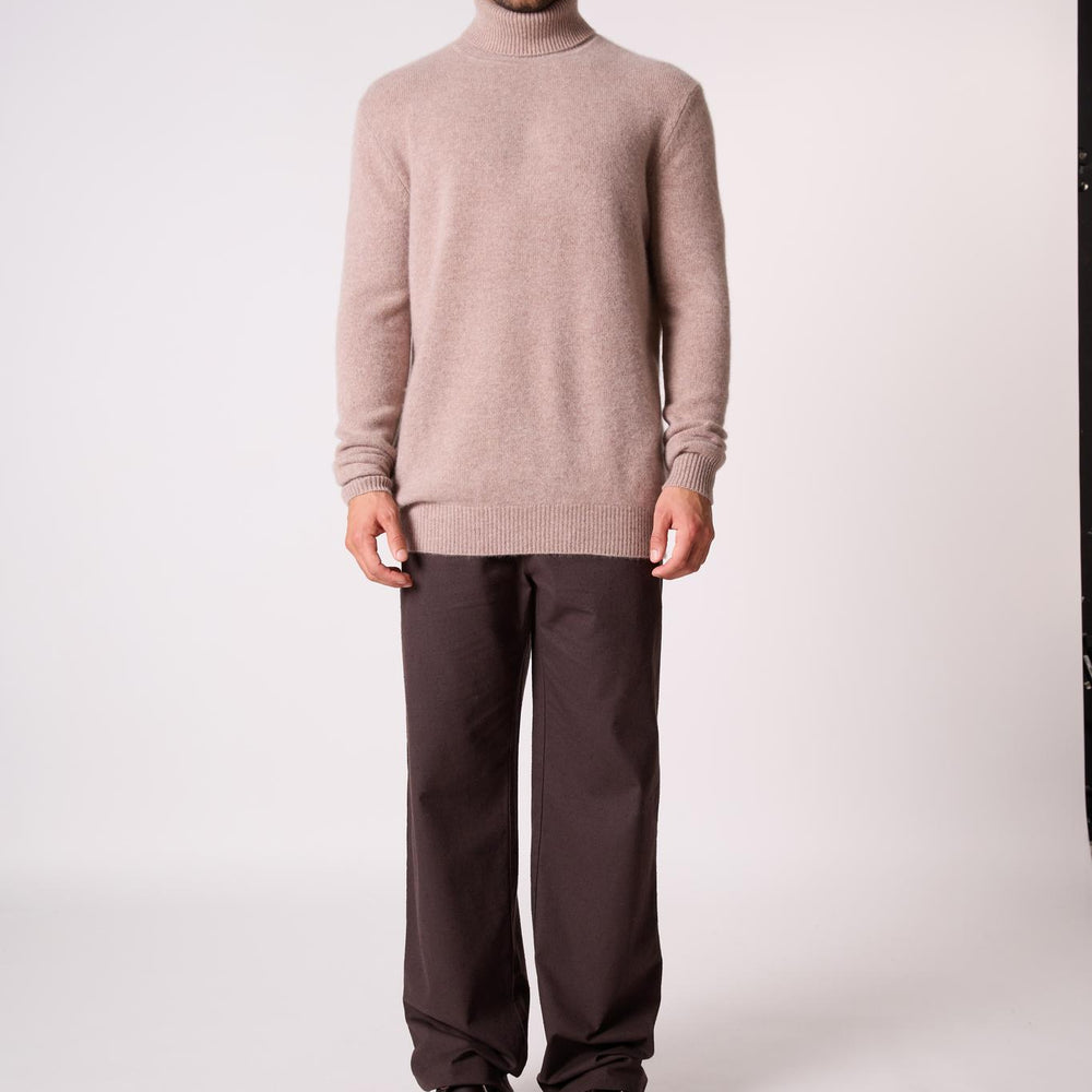 MARIUS pull col roulé 4 fils taupe clair chiné 100% cachemire