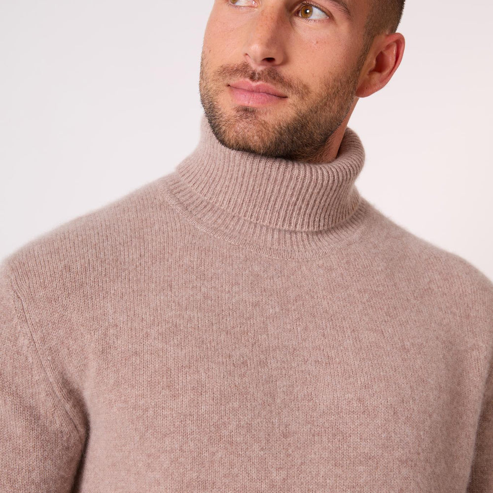 MARIUS pull col roulé 4 fils taupe clair chiné 100% cachemire