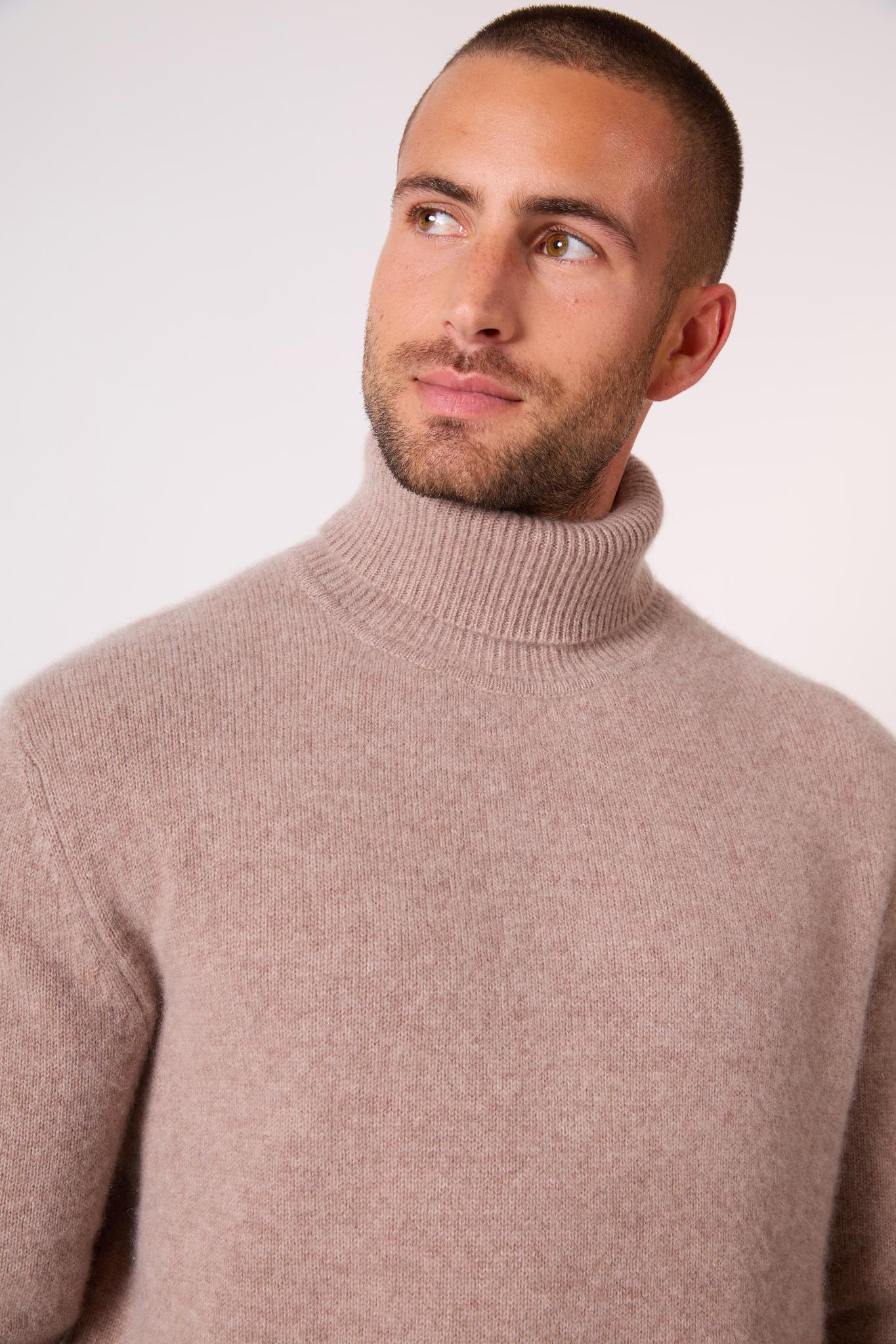 MARIUS pull col roulé 4 fils taupe clair chiné 100% cachemire