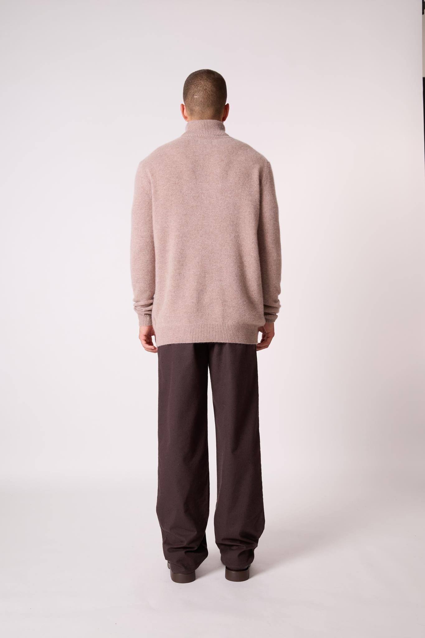 MARIUS pull col roulé 4 fils taupe clair chiné 100% cachemire