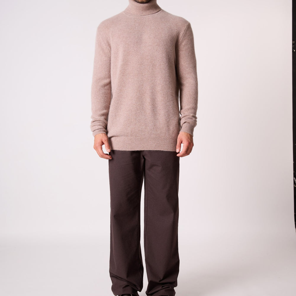 marius pull col roulé 4 fils taupe clair chiné 100% cachemire