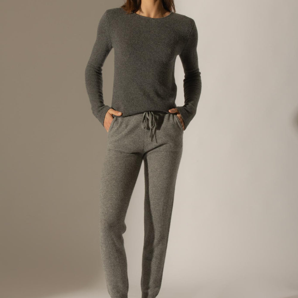 MARYA pull col rond 4 fils anthracite chiné 100% cachemire