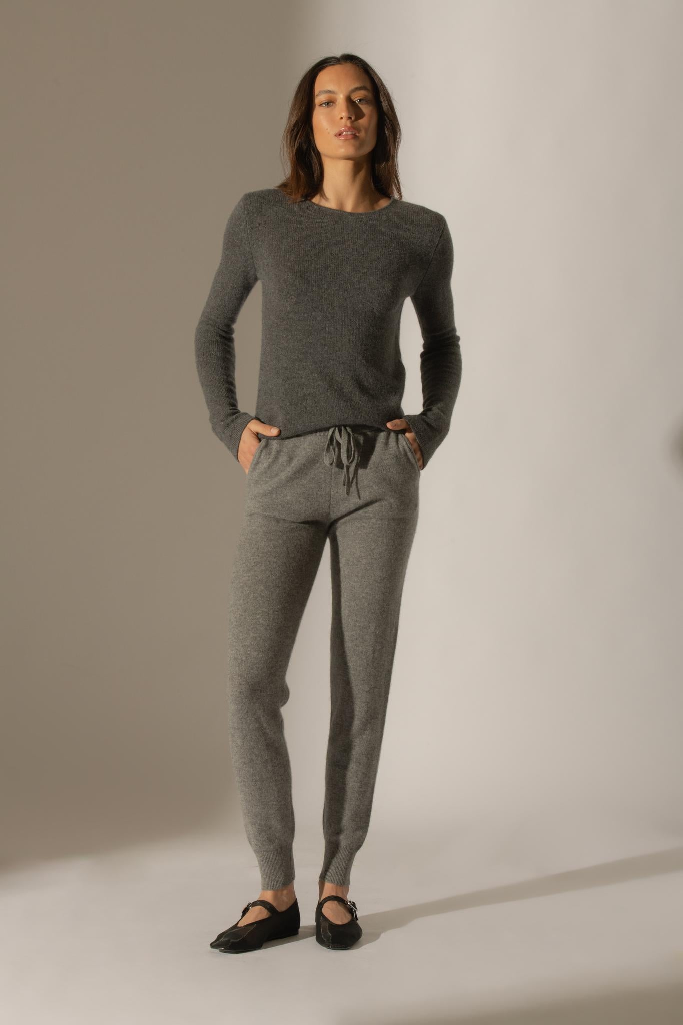 MARYA pull col rond 4 fils anthracite chiné 100% cachemire