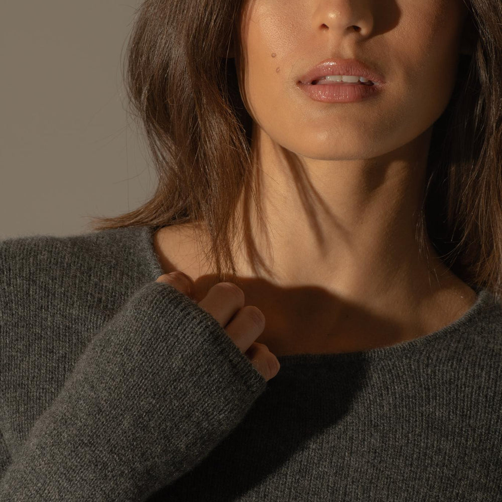 MARYA pull col rond 4 fils anthracite chiné 100% cachemire