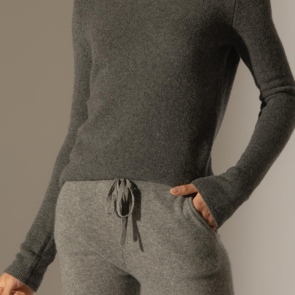 MARYA pull col rond 4 fils anthracite chiné 100% cachemire