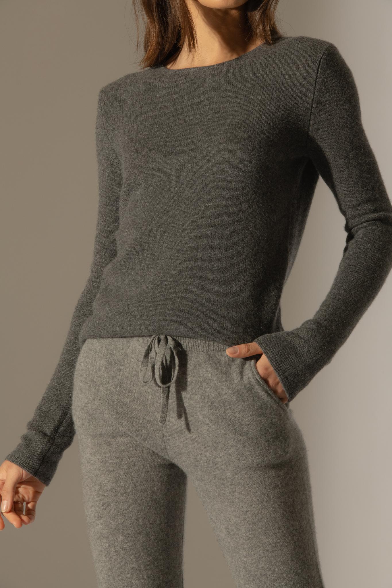 MARYA pull col rond 4 fils anthracite chiné 100% cachemire