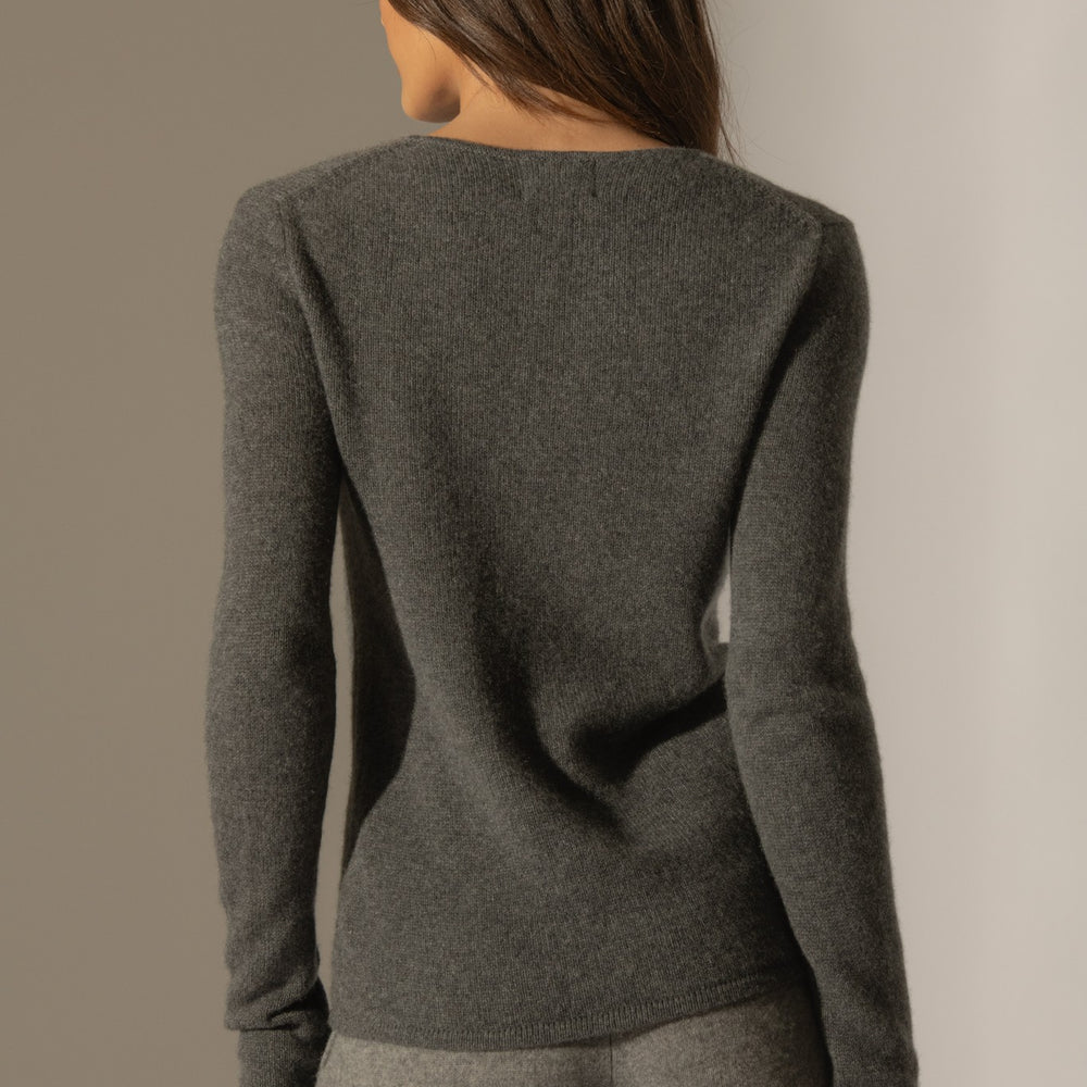 marya pull col rond 4 fils anthracite chiné 100% cachemire