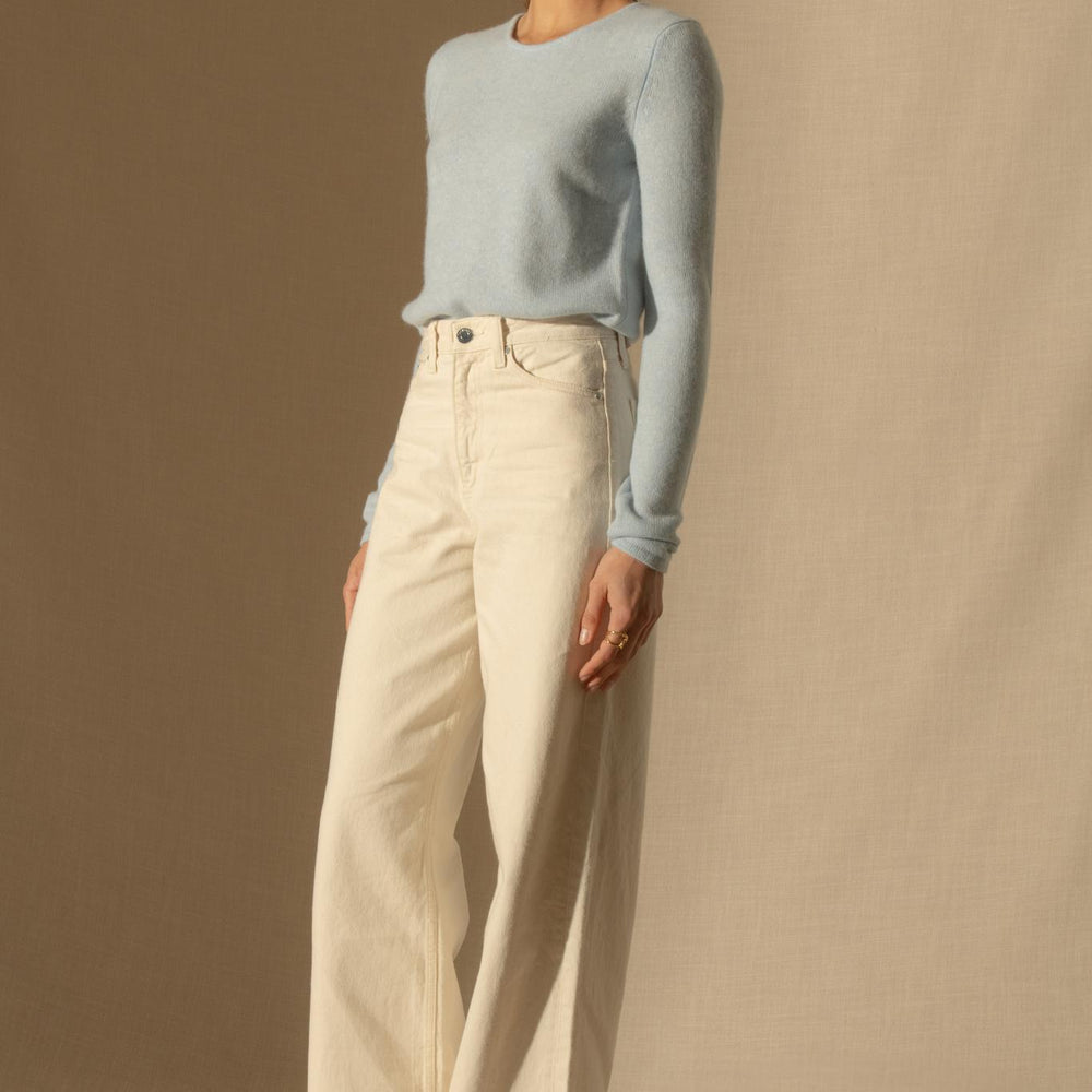 MARYA pull col rond 4 fils bleu clair chiné 100% cachemire