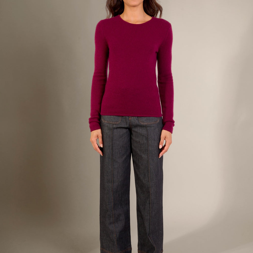 marya pull col rond 4 fils bordeaux 100% cachemire