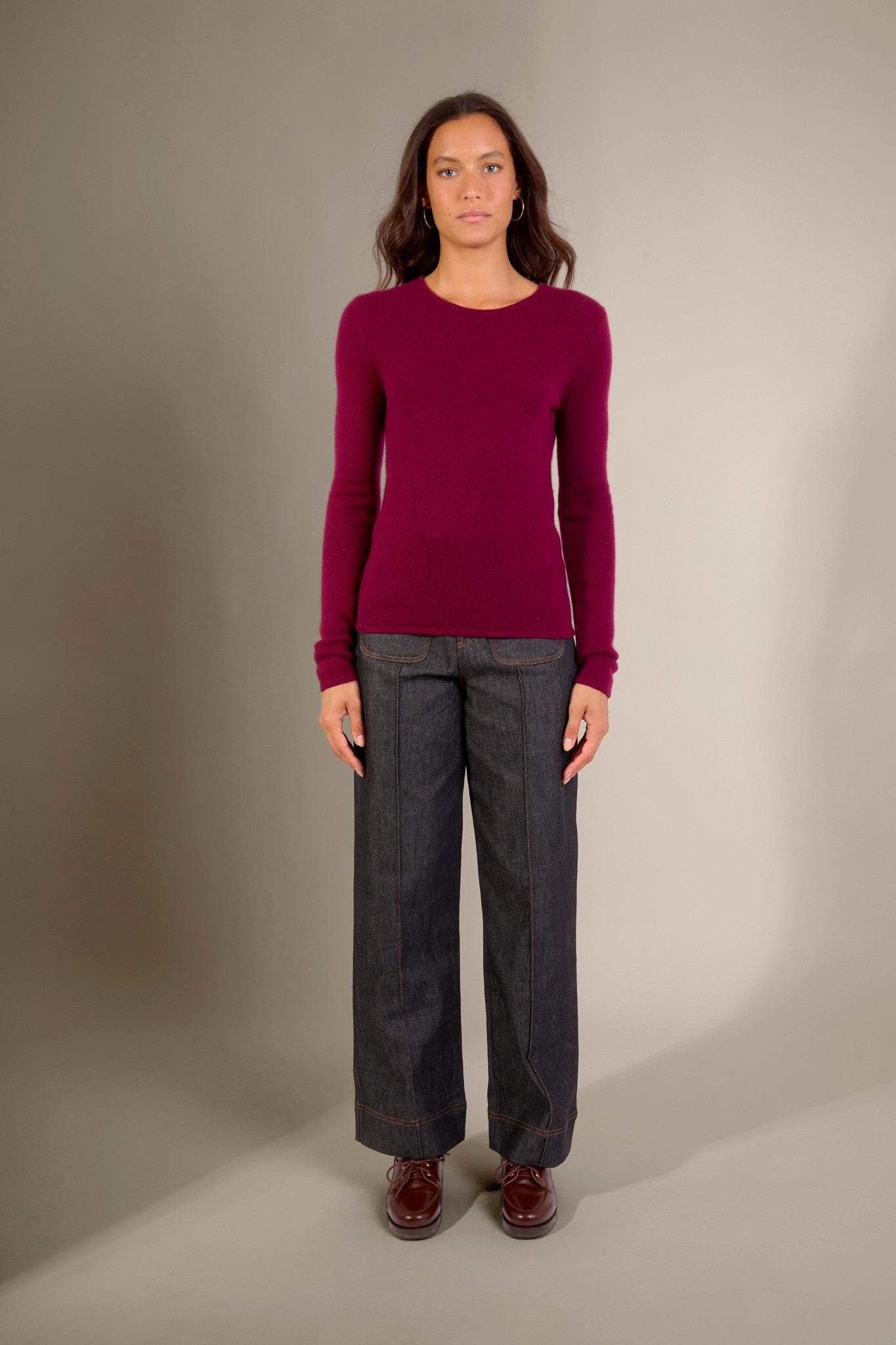 marya pull col rond 4 fils bordeaux 100% cachemire